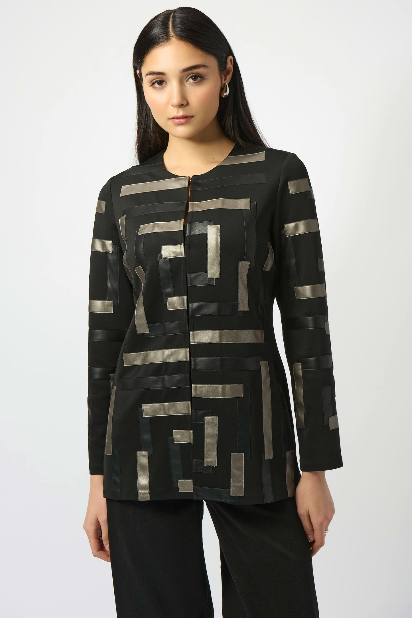Scuba & Leatherette Collarless Jacket. Style JR253929