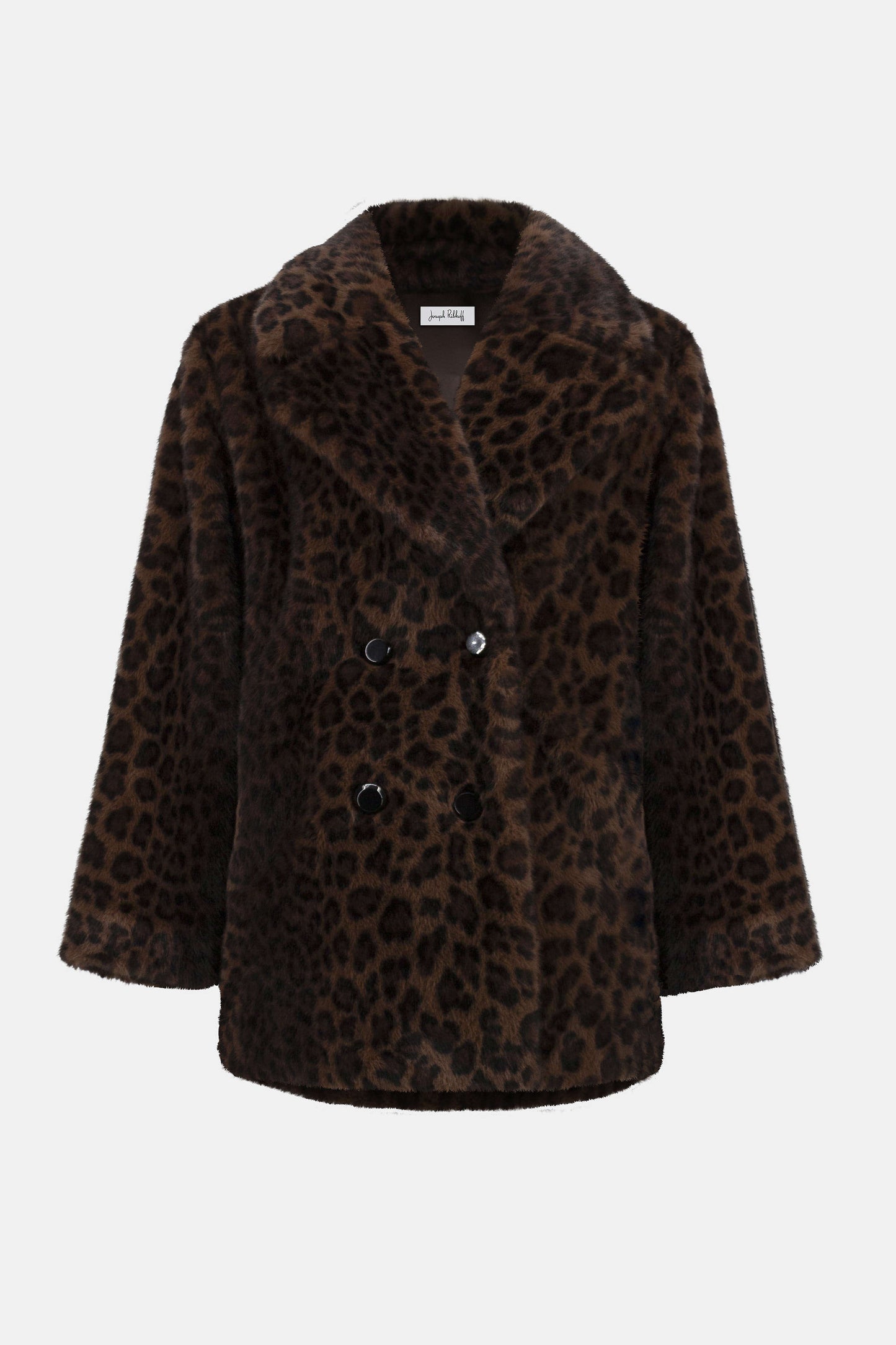 Faux Fur Leopard Print Double-Breasted Coat. Style JR253937