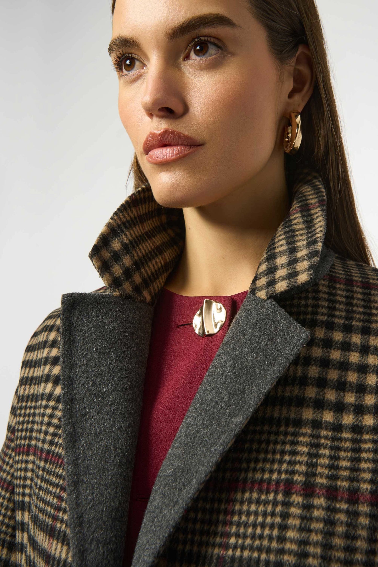 Plaid Wool Blend Double Faced Coat. Style JR253946