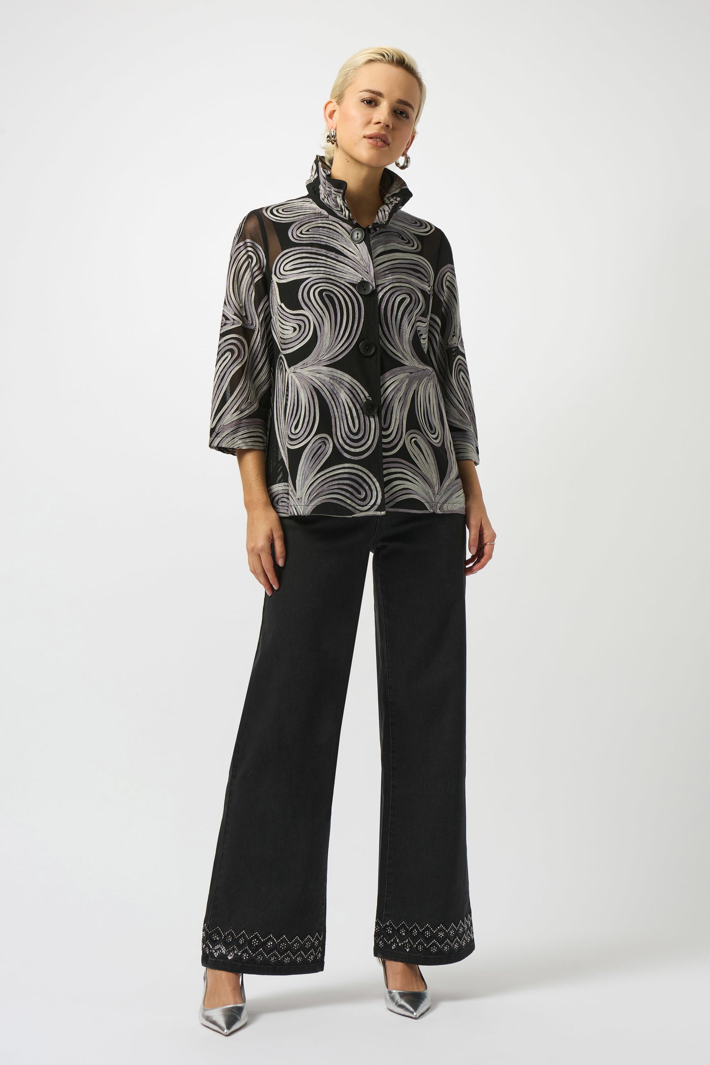 Embroidered Mesh Straight Jacket. Style JR253949