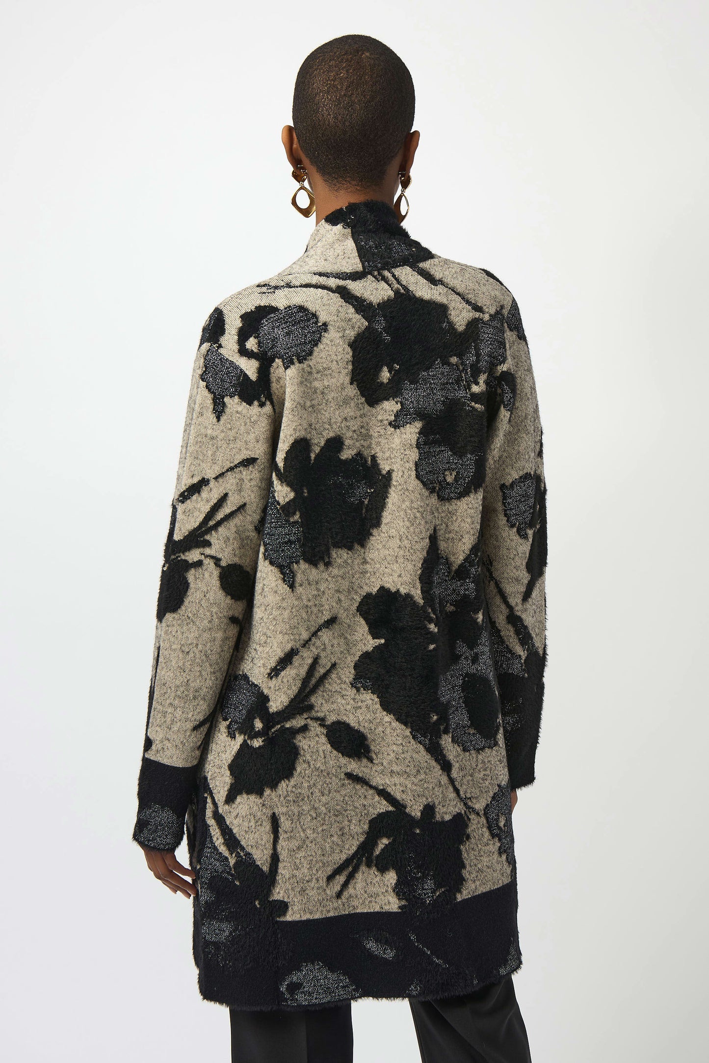 Abstract Jacquard Sweater Knit Long Cardigan. Style JR253956