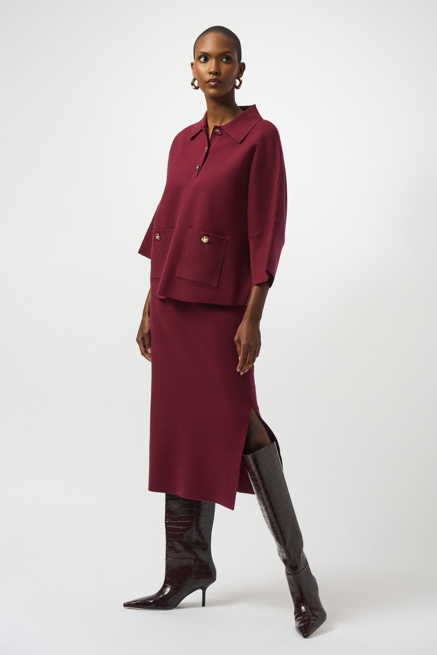 Knit Boxy Pullover With Polo Collar Sweater. Style JR253962