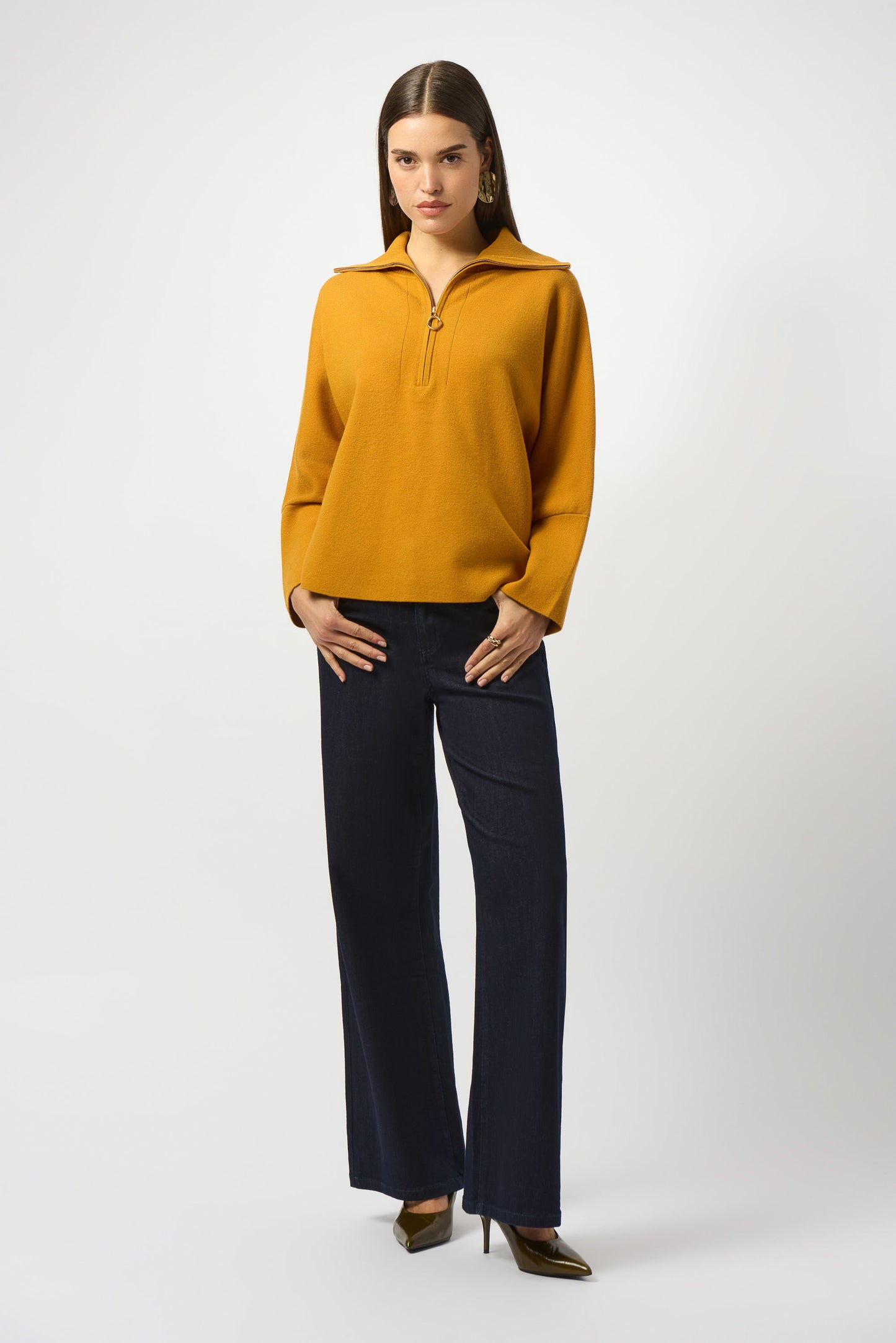 Knit Boxy Pullover With Zipped Collar Sweater. Style JR253963