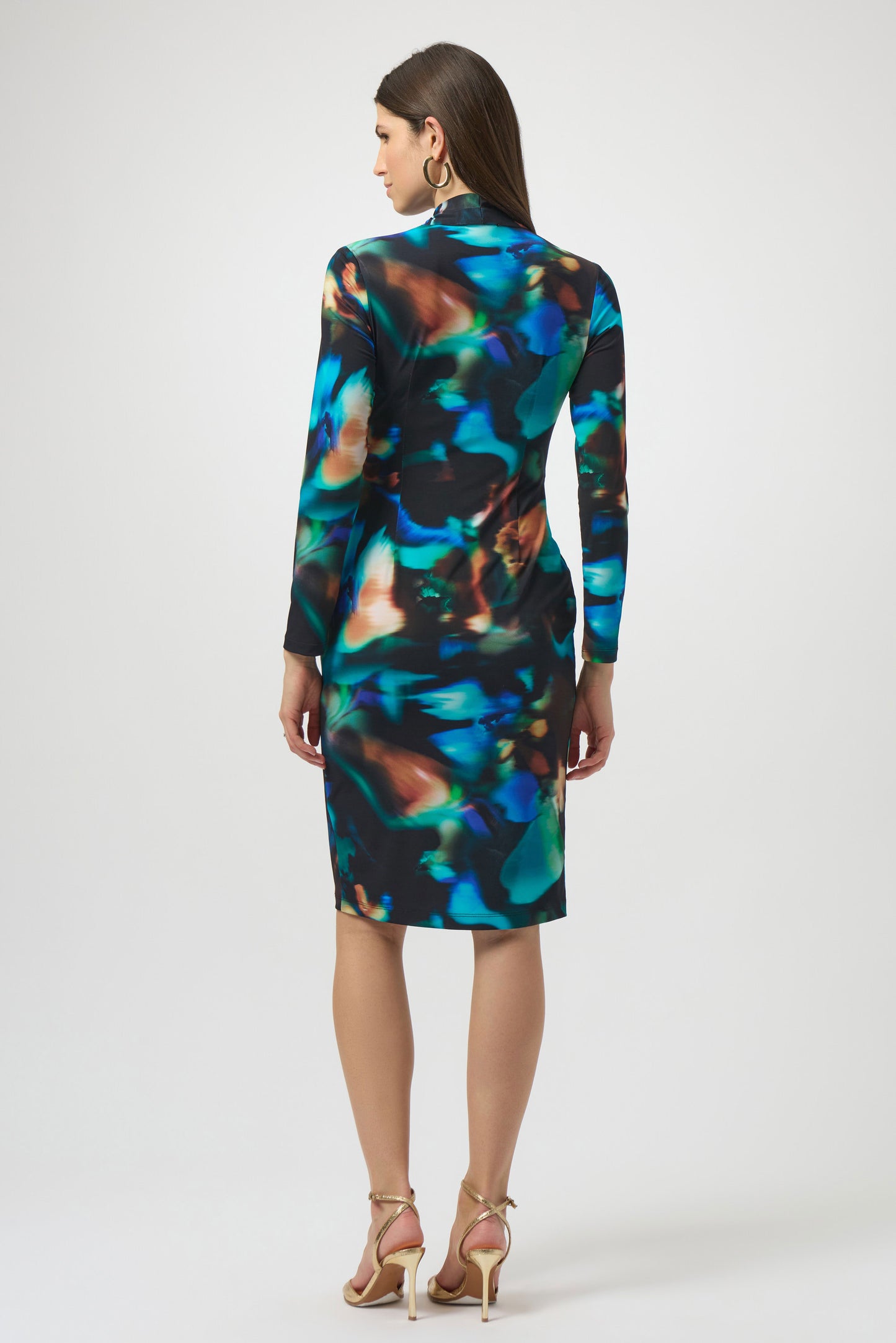 Abstract Print Gold Buckle Wrap Dress. Style JR254070