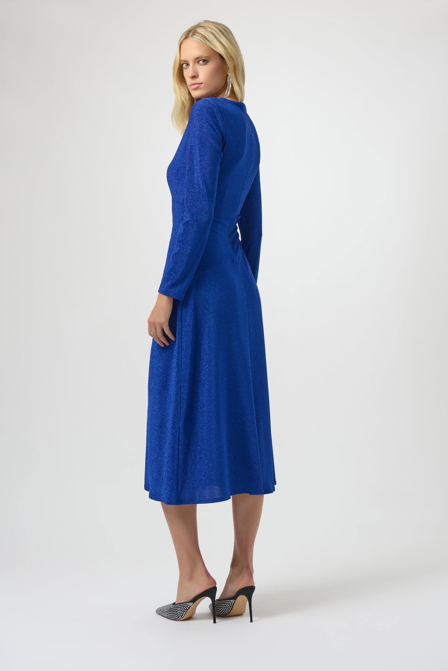 Long Sleeve Gathered Waist Sparkle Dress. Style JR254082