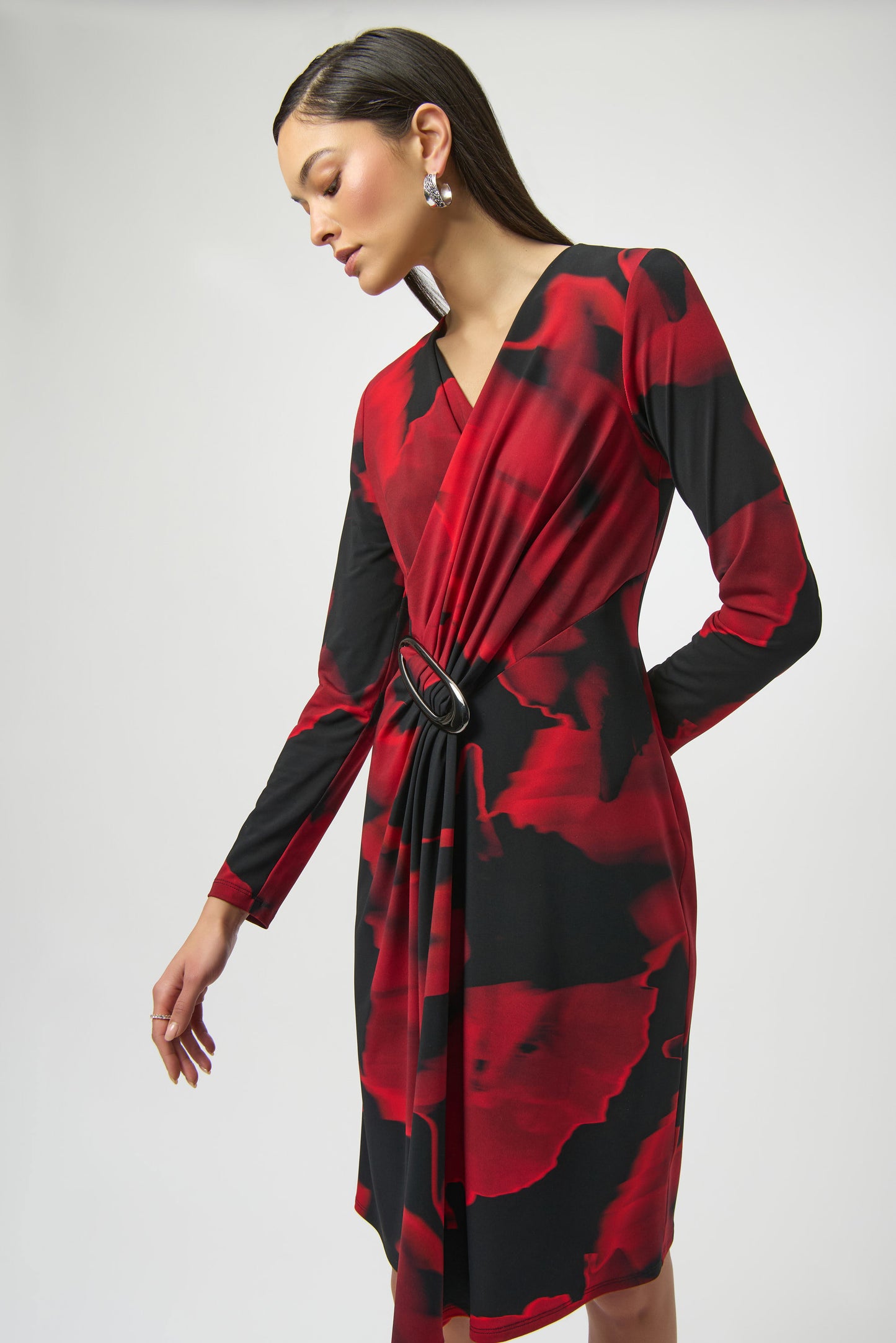 Silky Knit Abstract Print Wrap Dress. Style JR254088
