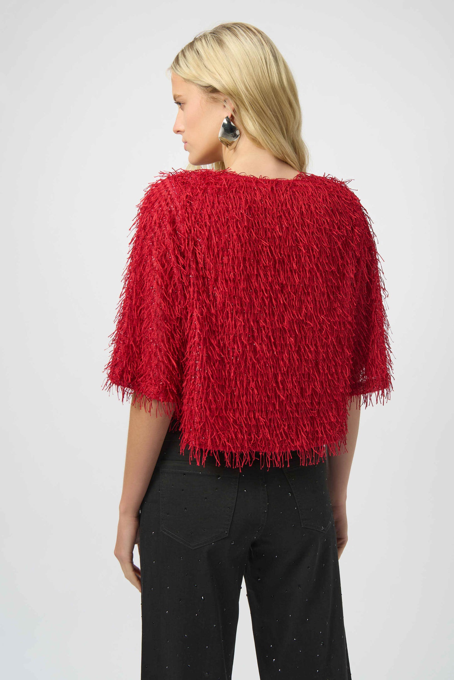 Red Eyelash Fringe Boxy Top. Style JR254105