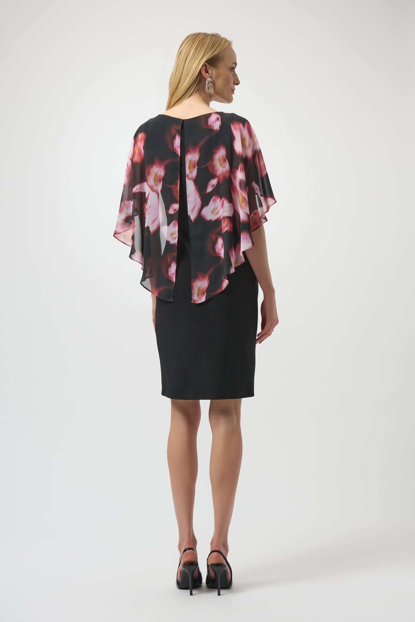 Floral Chiffon Cape Layered Dress. Style JR254164