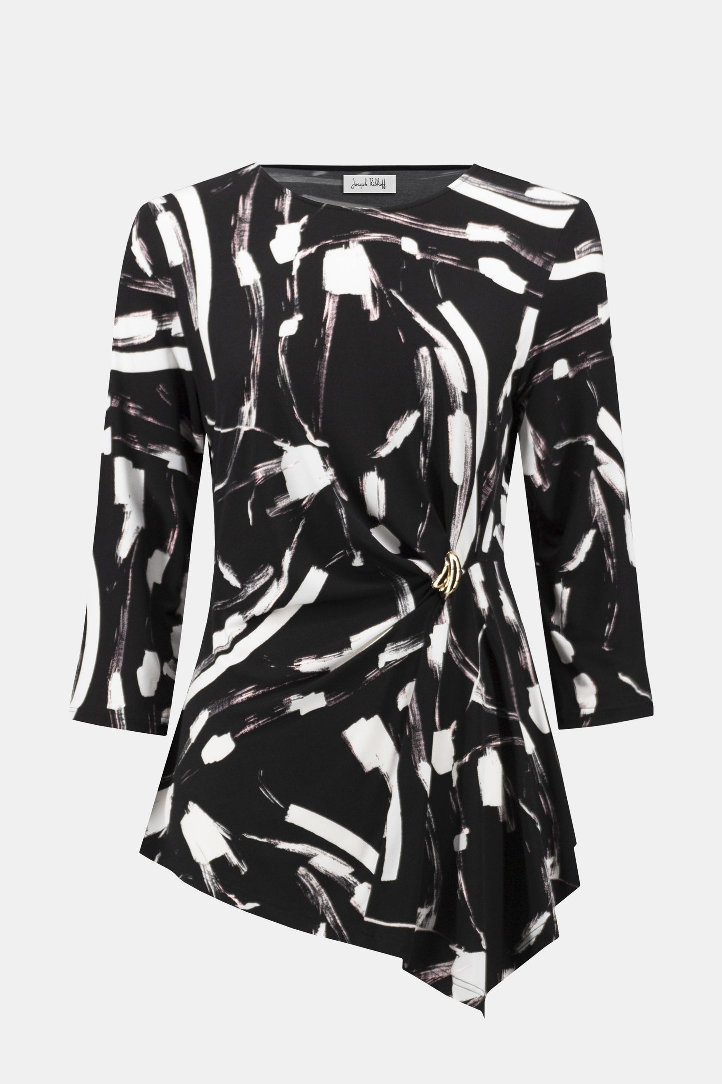 Silky Knit Abstract Print Asymmetrical Top. Style JR254165