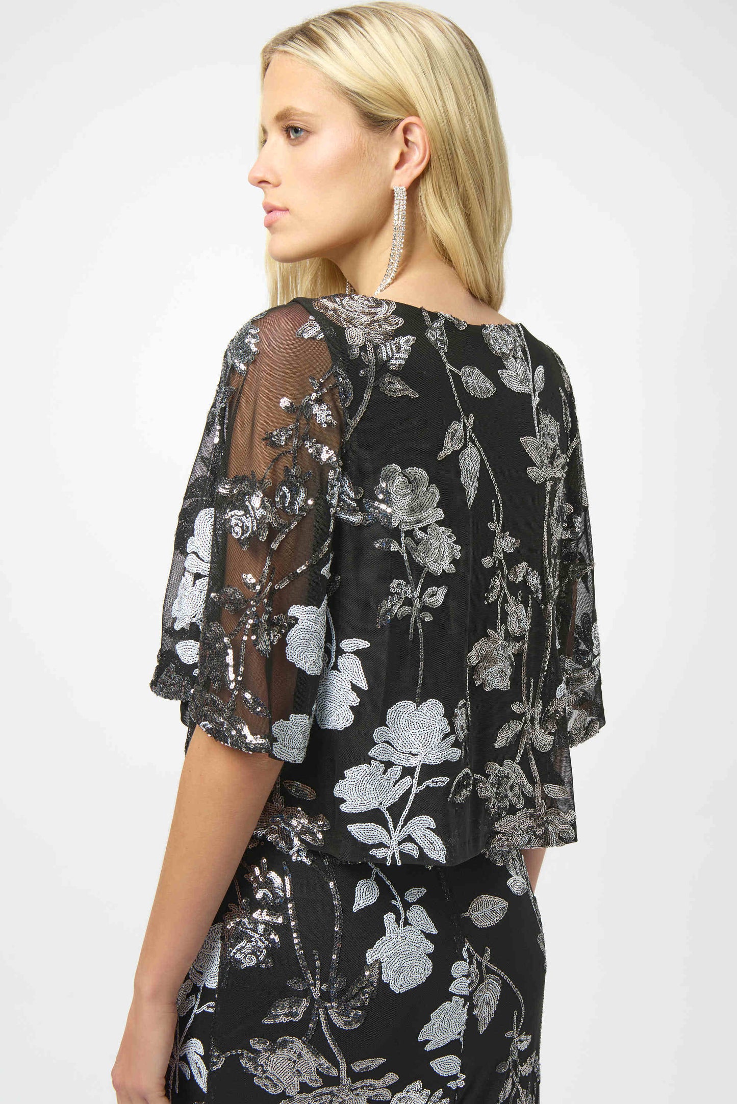 Sequin Embroidered Floral Print Boxy Top. Style JR254181
