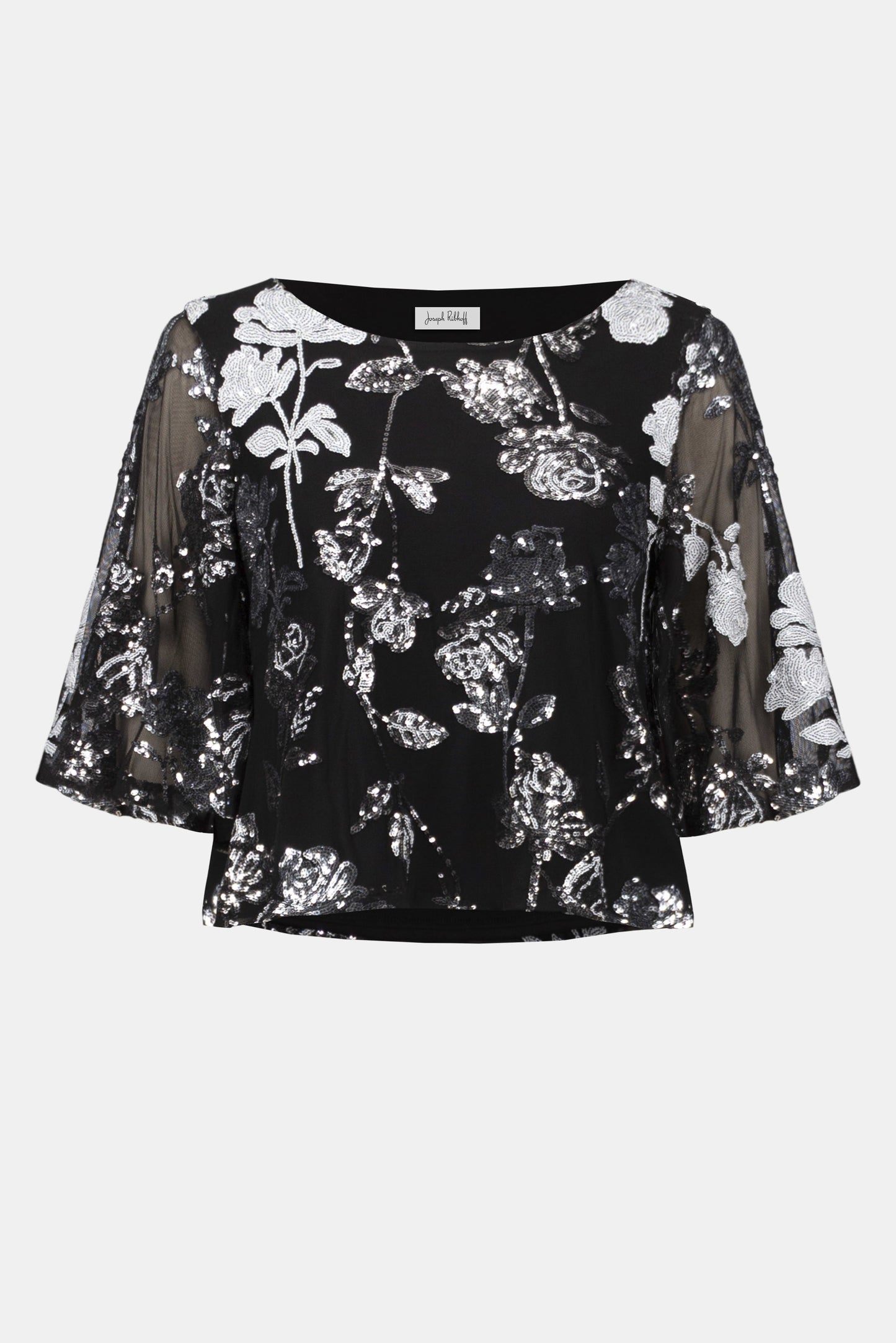 Sequin Embroidered Floral Print Boxy Top. Style JR254181