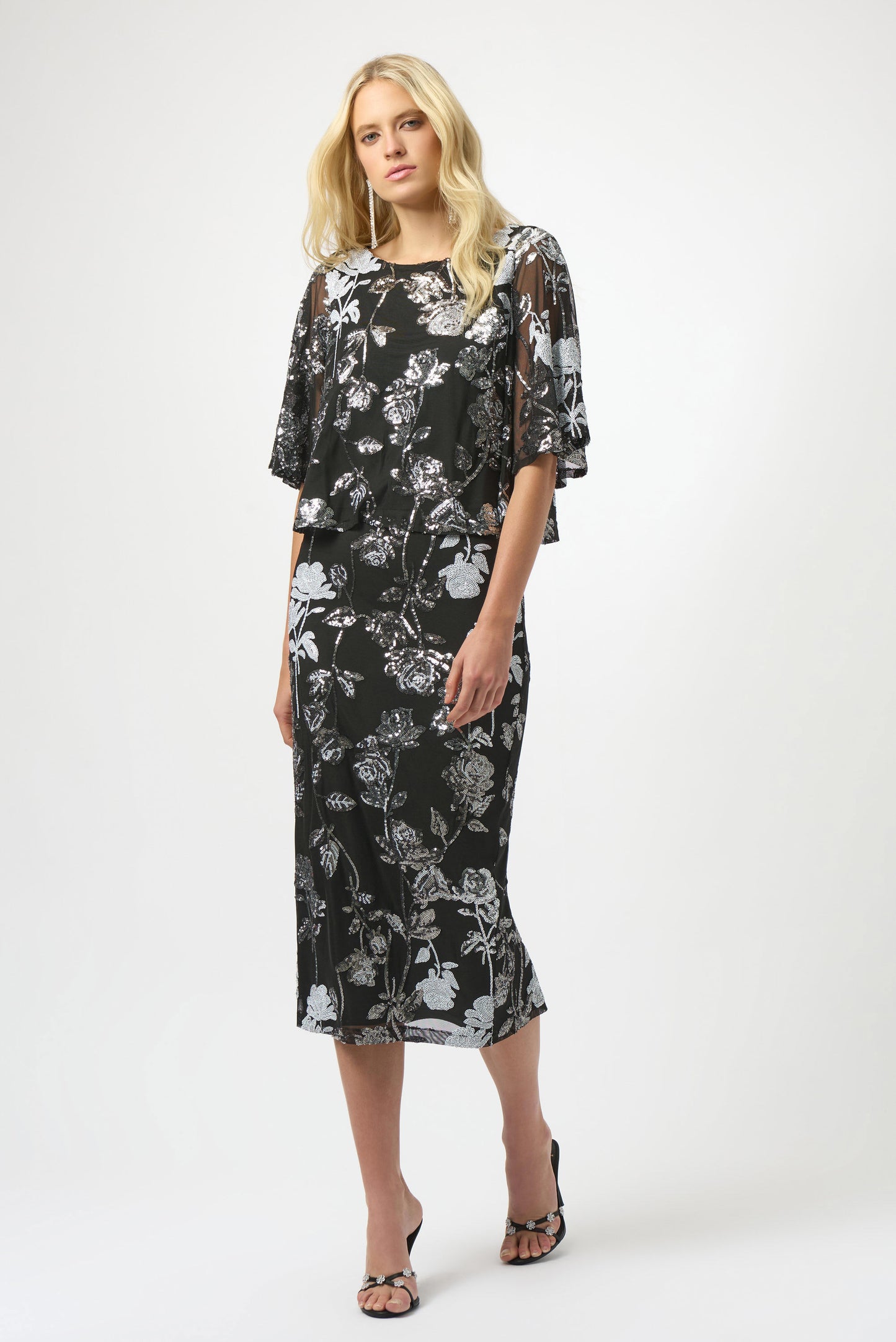 Black Mesh Sequin Floral Overlay Skirt . Style JR254182