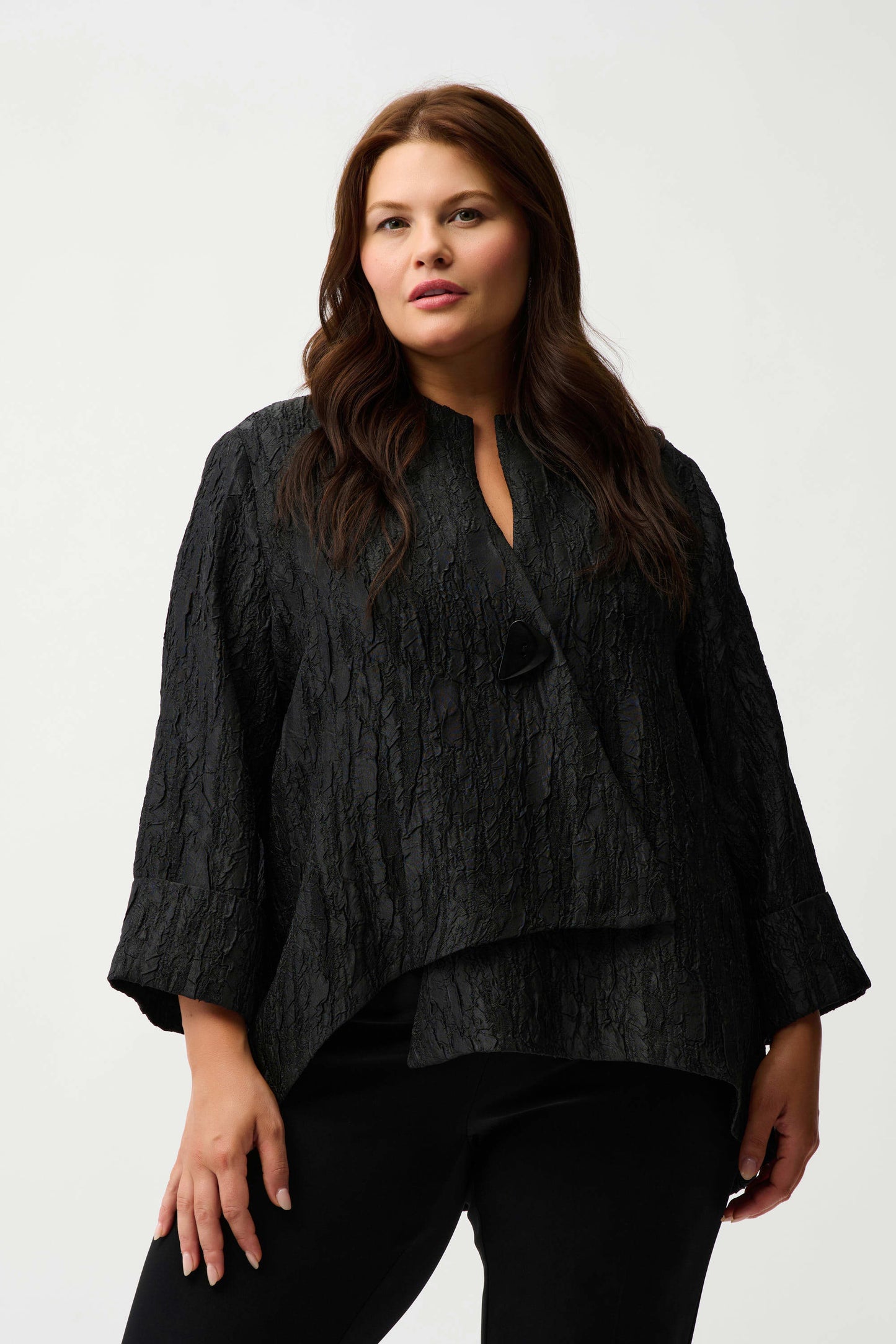 Textured Swing Button Detail Jacket. Style JR254196