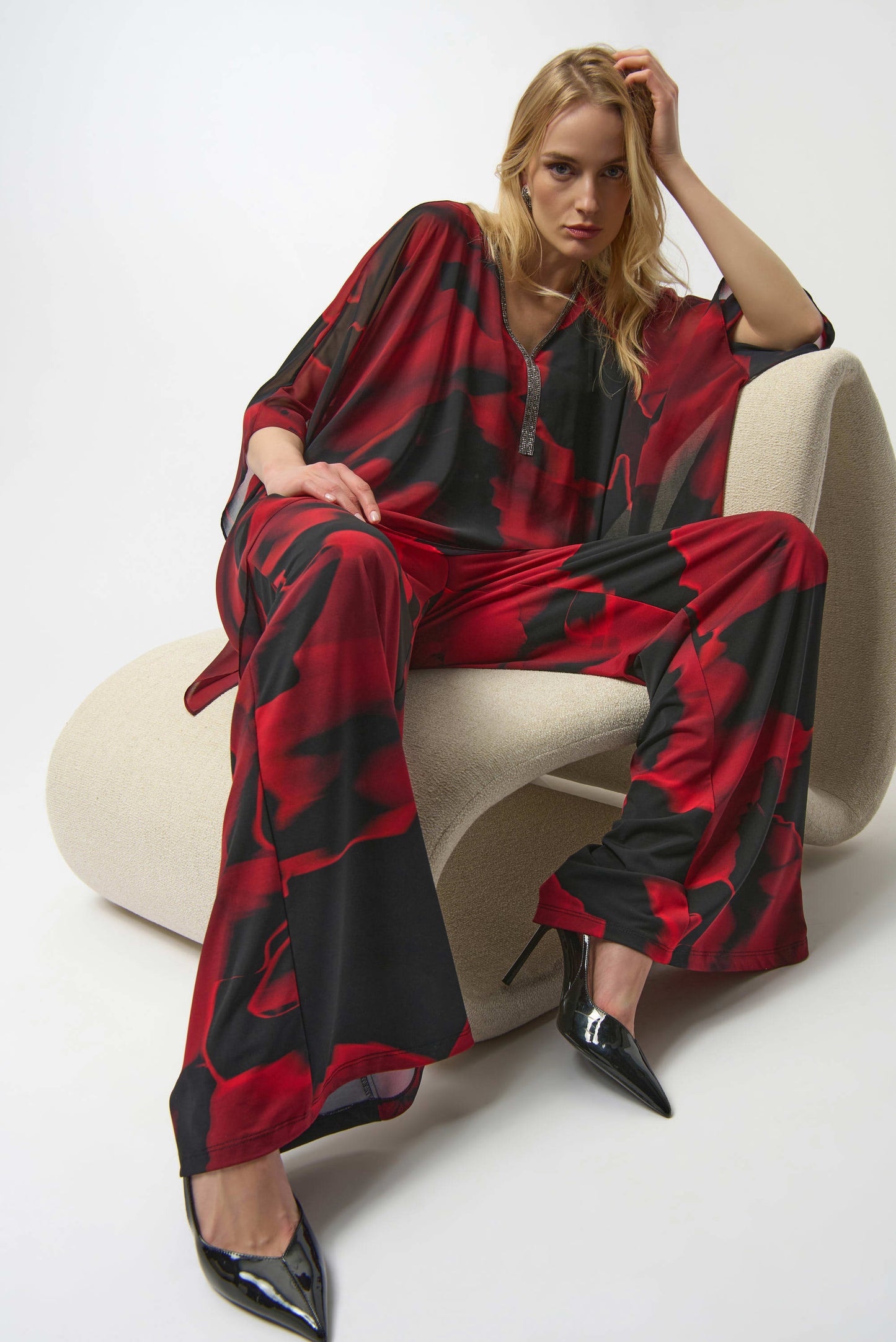 Abstract Poppy Print Wide Leg Pant. Style JR254198