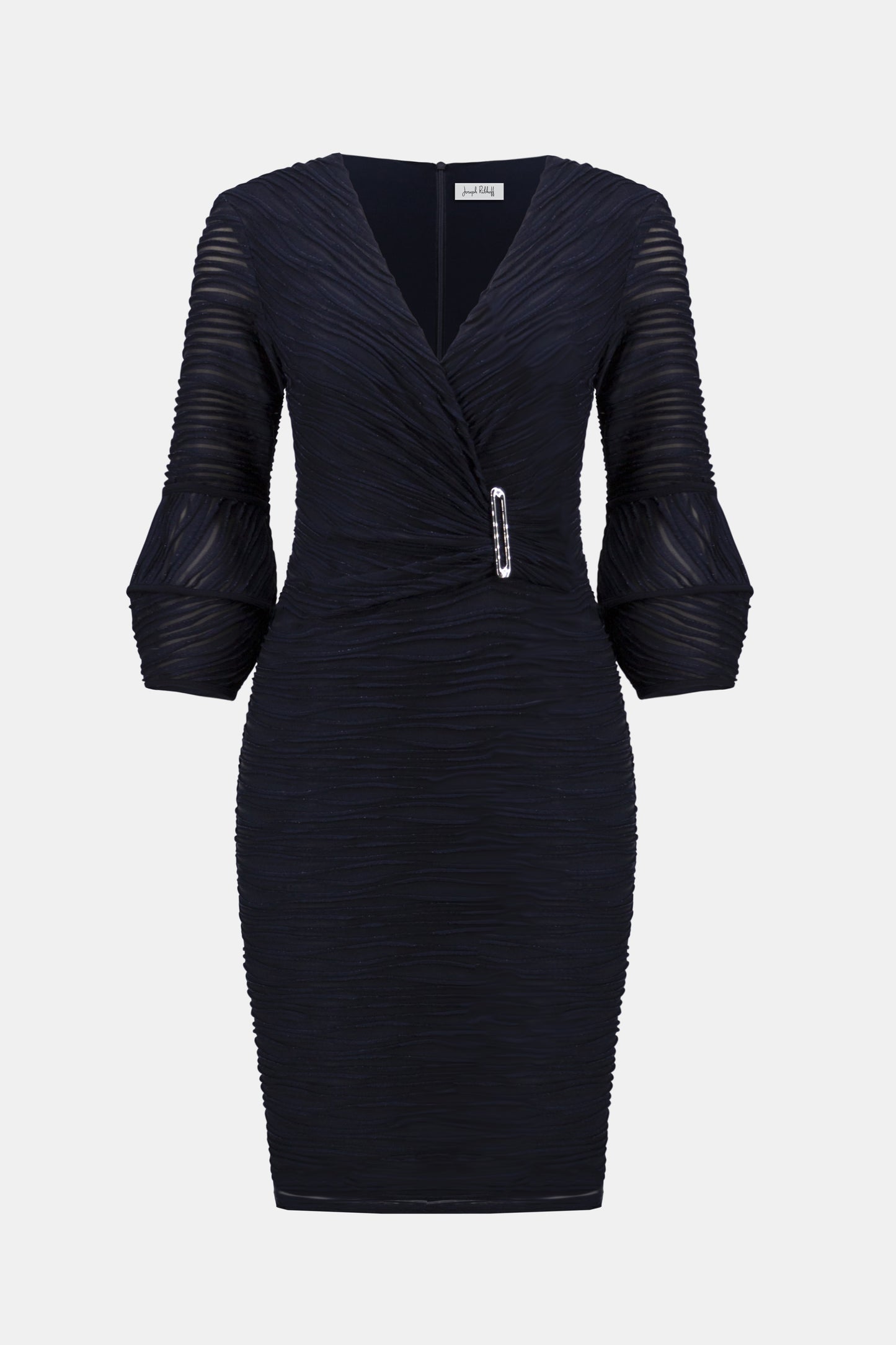 Cascade Knit Faux Wrap Buckle Sheath Dress. Style JR254711