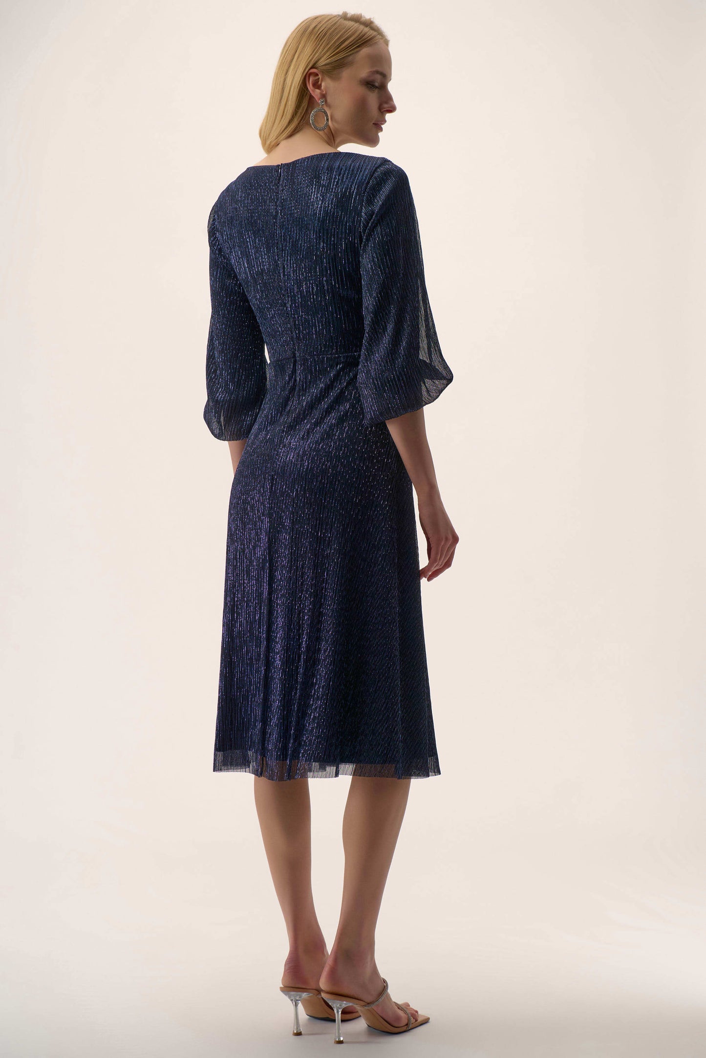 Sparkle Mesh Plissé Fit and Flare Midi Dress. Style JR254735