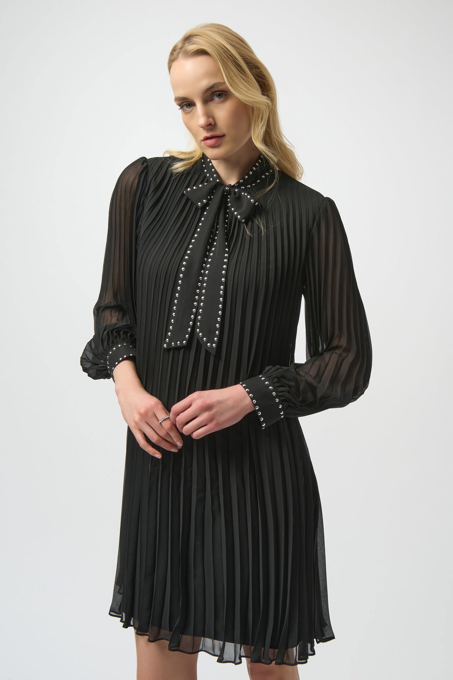 Pleated Chiffon A-Line Necktie Dress. Style JR254902