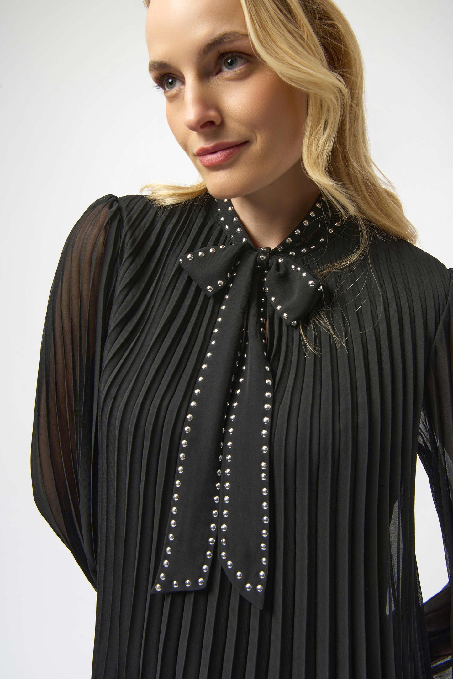 Pleated Chiffon A-Line Necktie Dress. Style JR254902