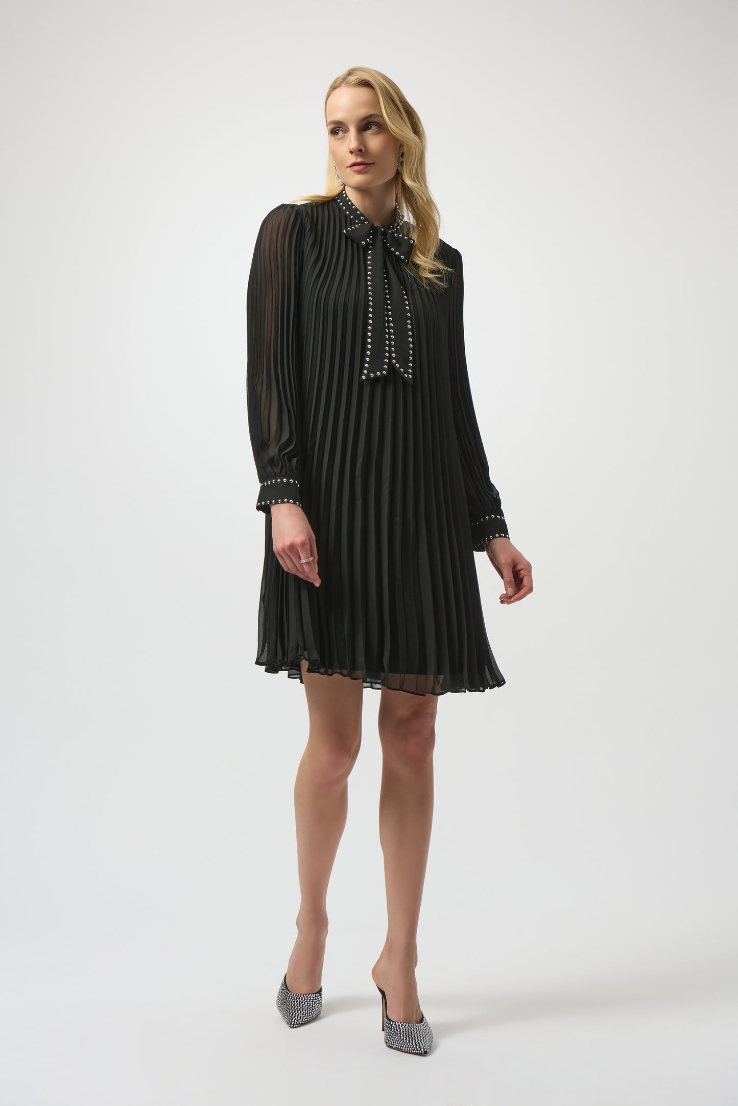 Pleated Chiffon A-Line Necktie Dress. Style JR254902