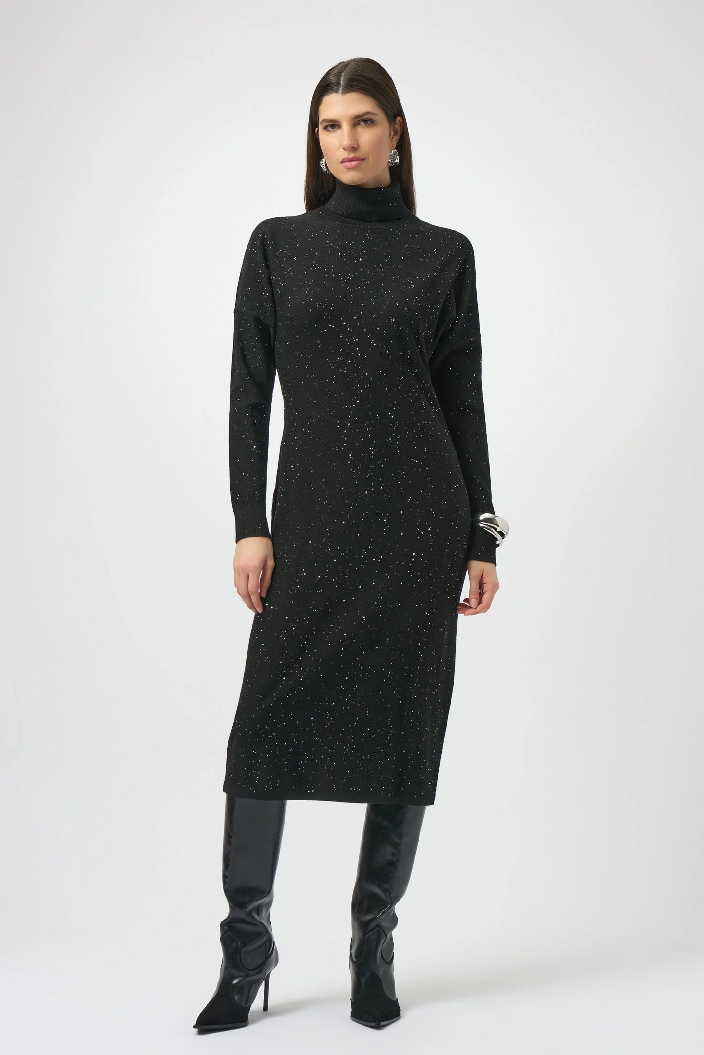 Sequined Sweater Knit Turtleneck Sheath Dress. Style JR254932