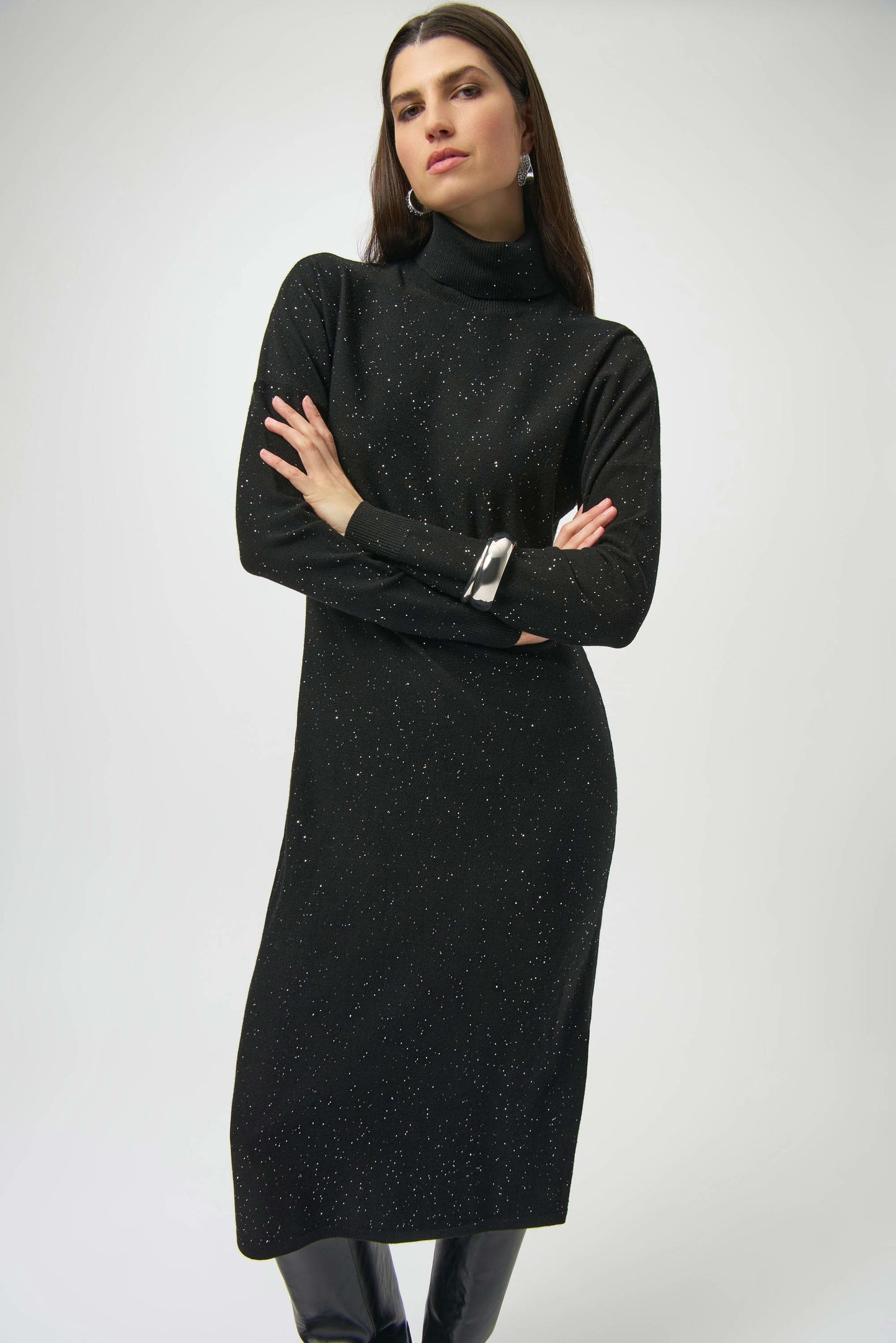 Sequined Sweater Knit Turtleneck Sheath Dress. Style JR254932