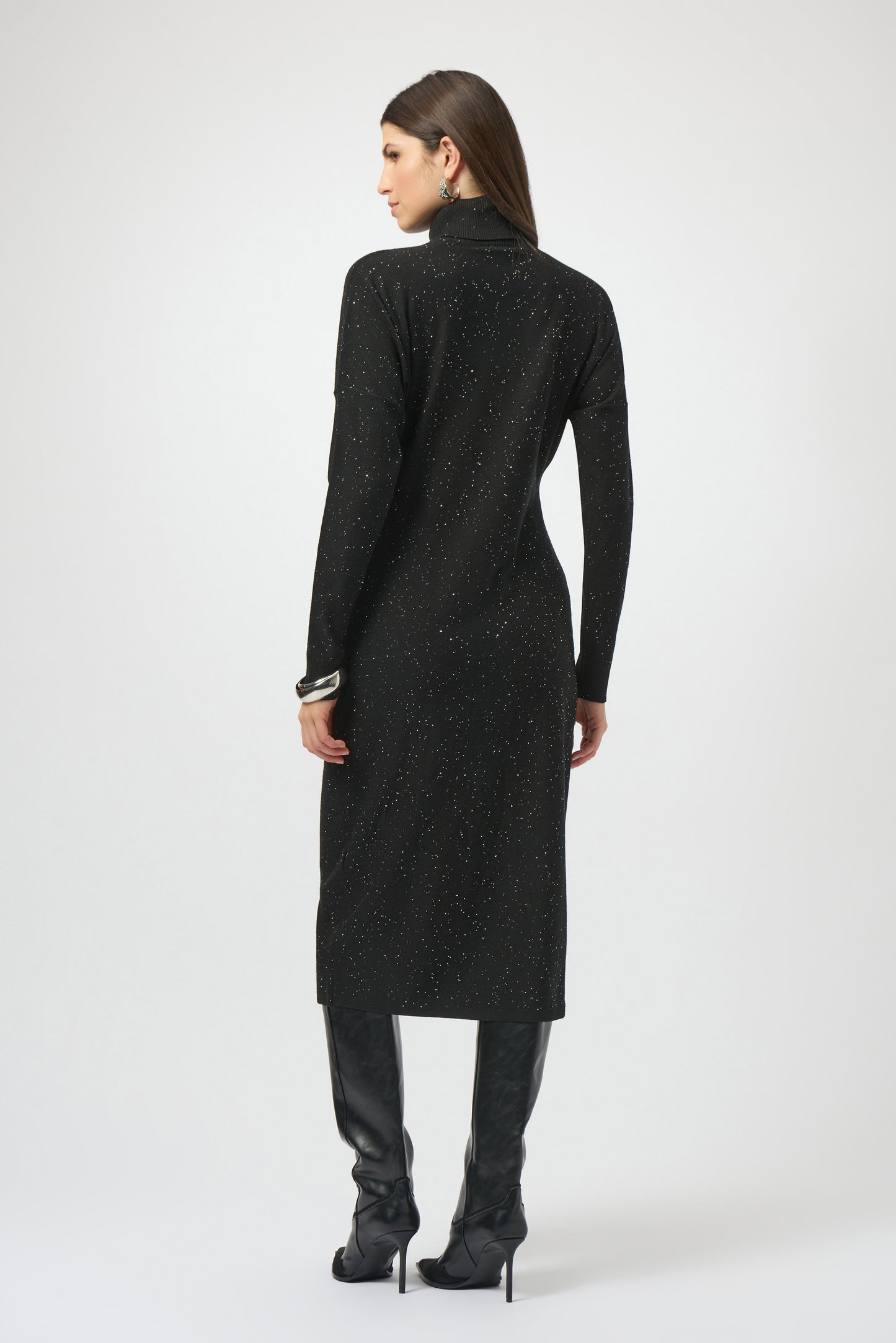 Sequined Sweater Knit Turtleneck Sheath Dress. Style JR254932