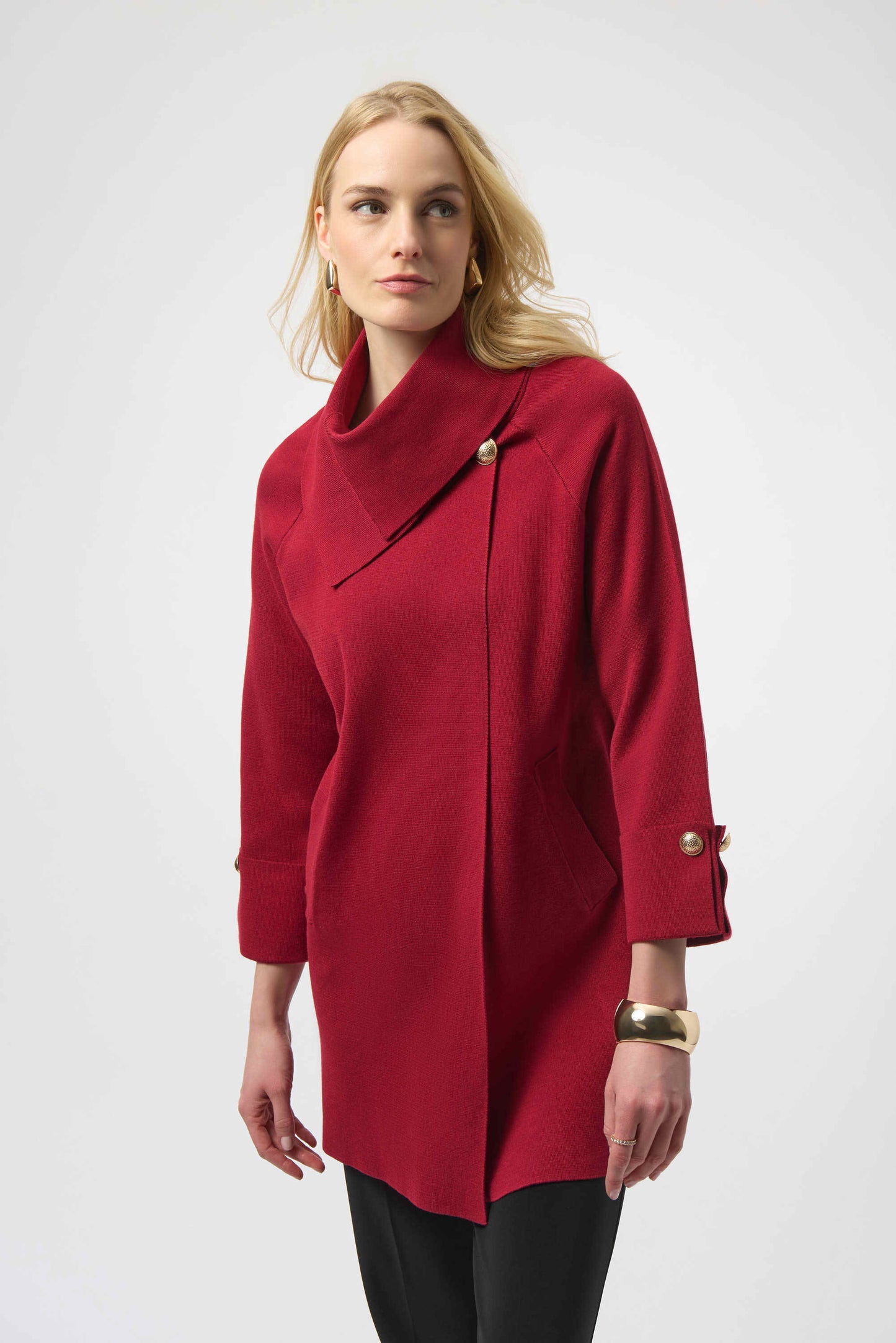 Sweater Knit Overlap Collar Coat. Style JR254956