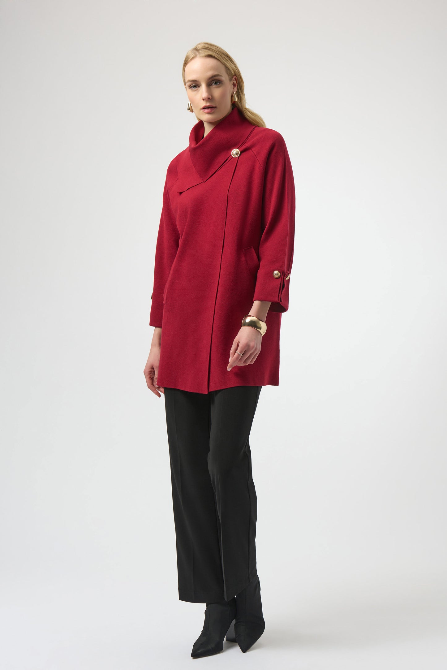 Sweater Knit Overlap Collar Coat. Style JR254956