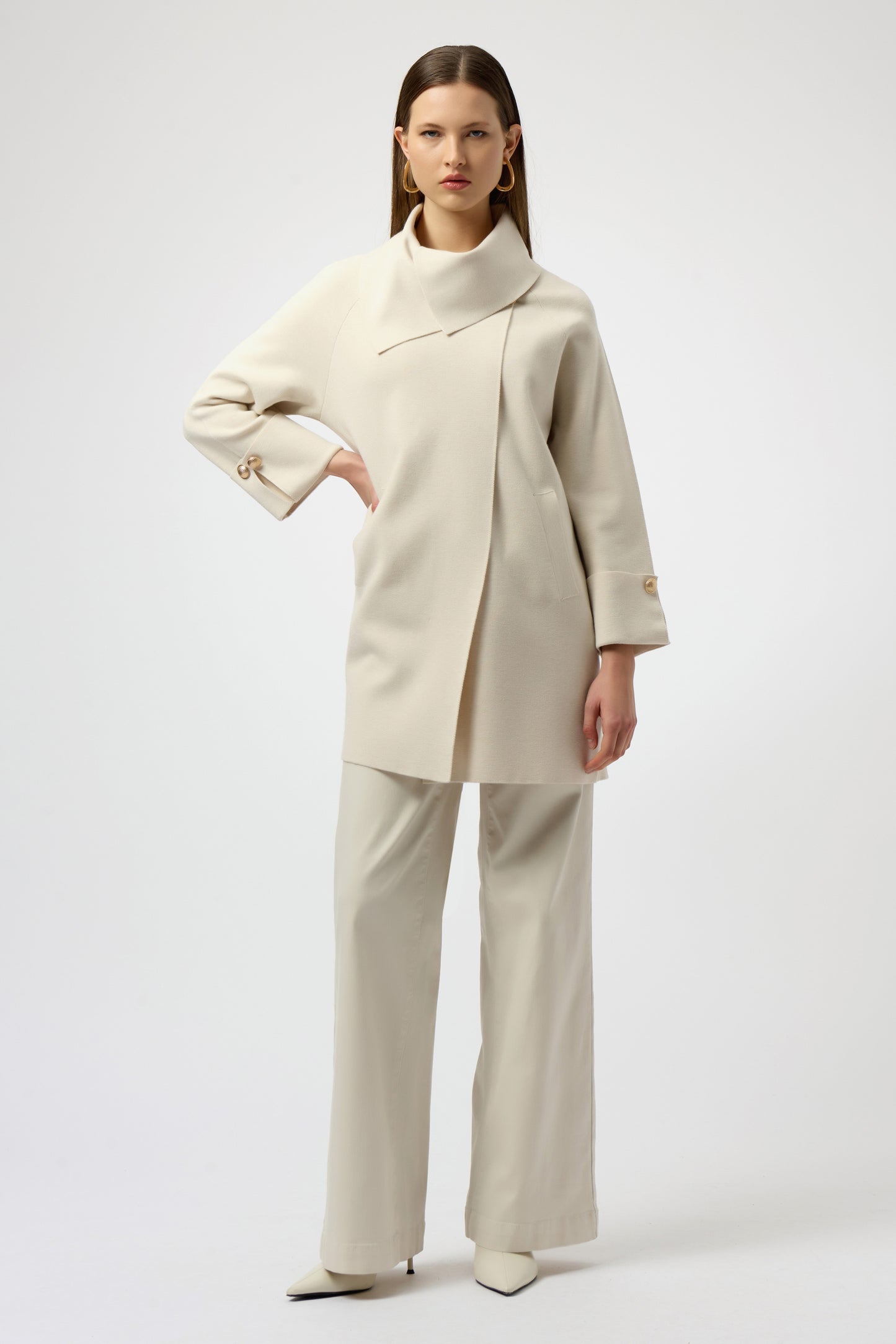 Sweater Knit Overlap Collar Coat. Style JR254956