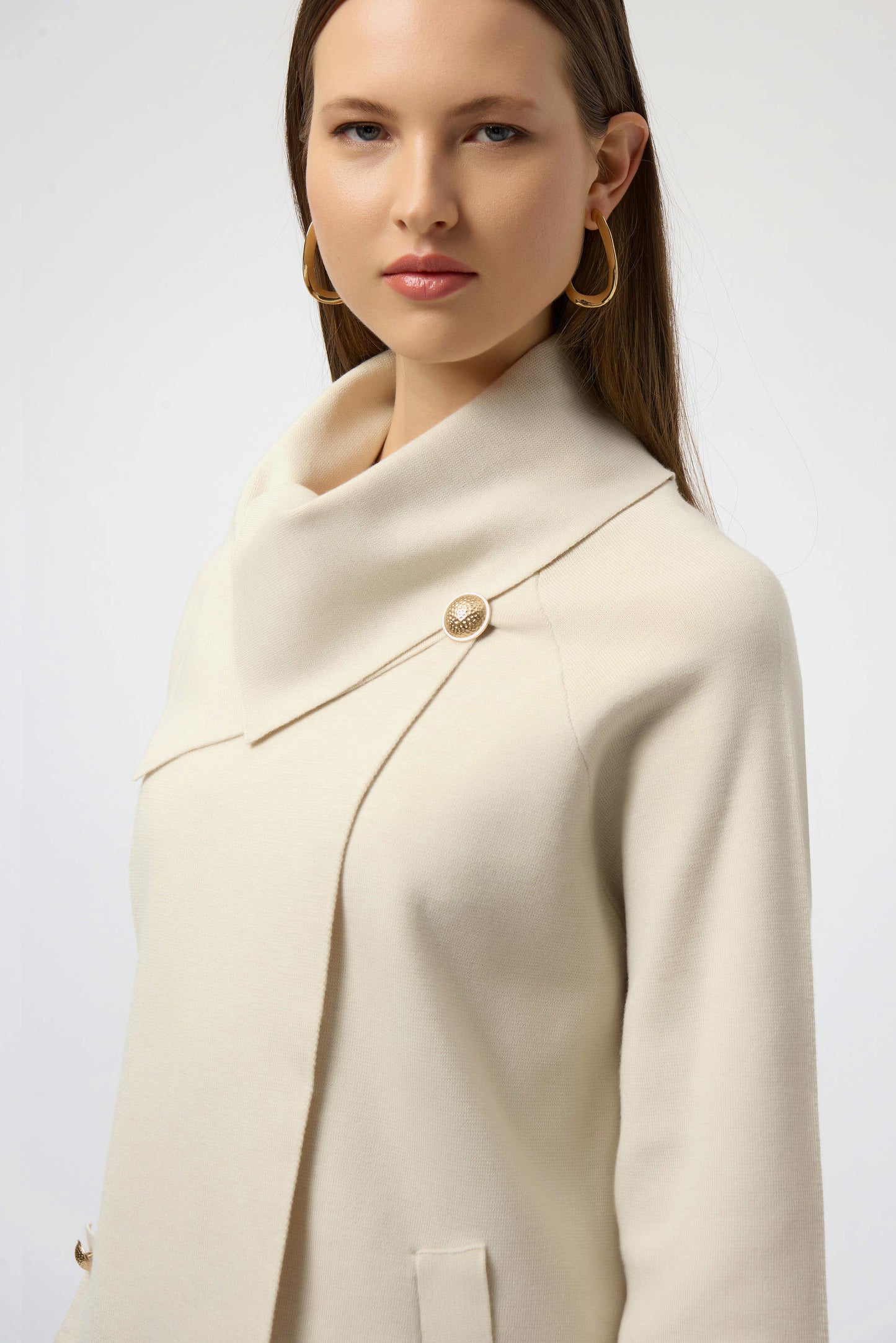 Sweater Knit Overlap Collar Coat. Style JR254956