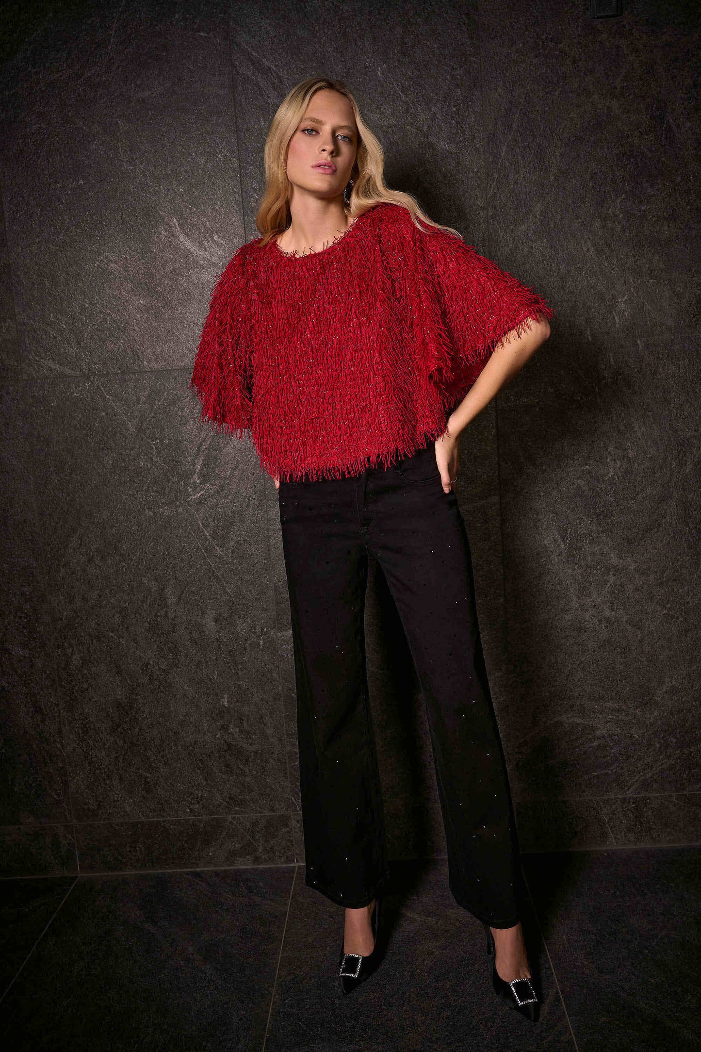 Classic Wide Leg Rhinestone Jeans. Style JR254962