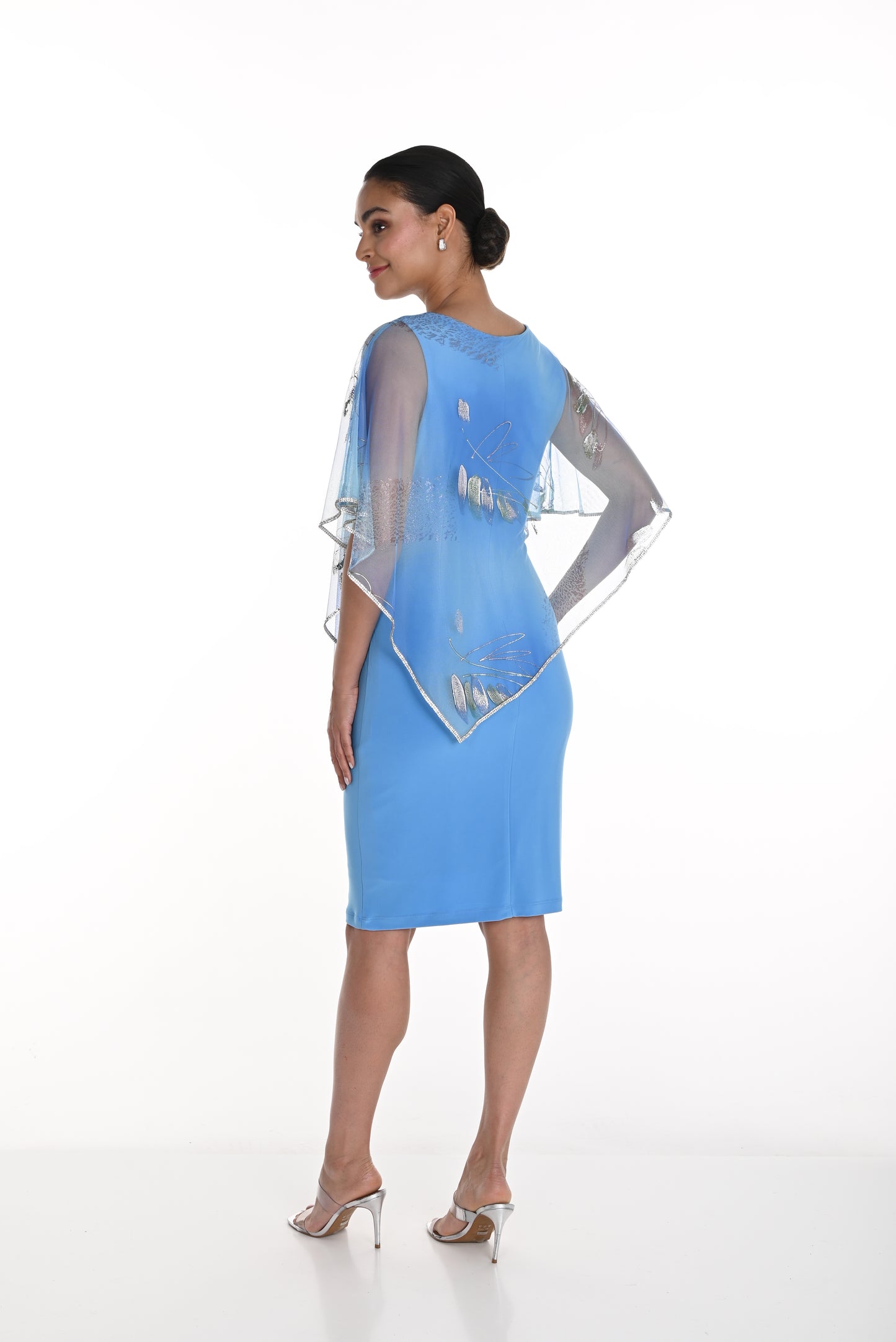 Abstract Brush Stroke Chiffon Cape Overlay Dress. Style FL258208