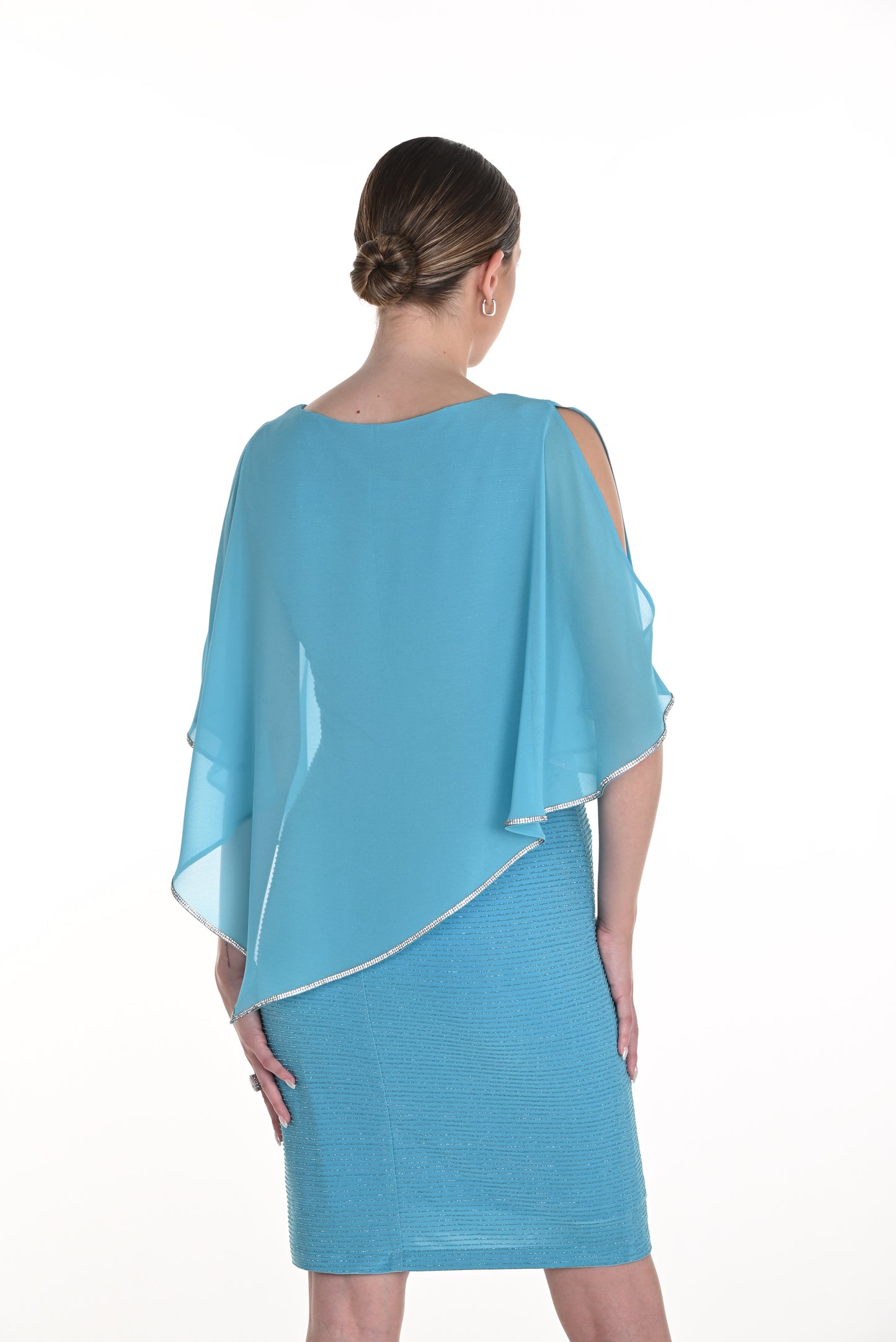 Cape Overlay with Rhinestones Dress. Style FL258276