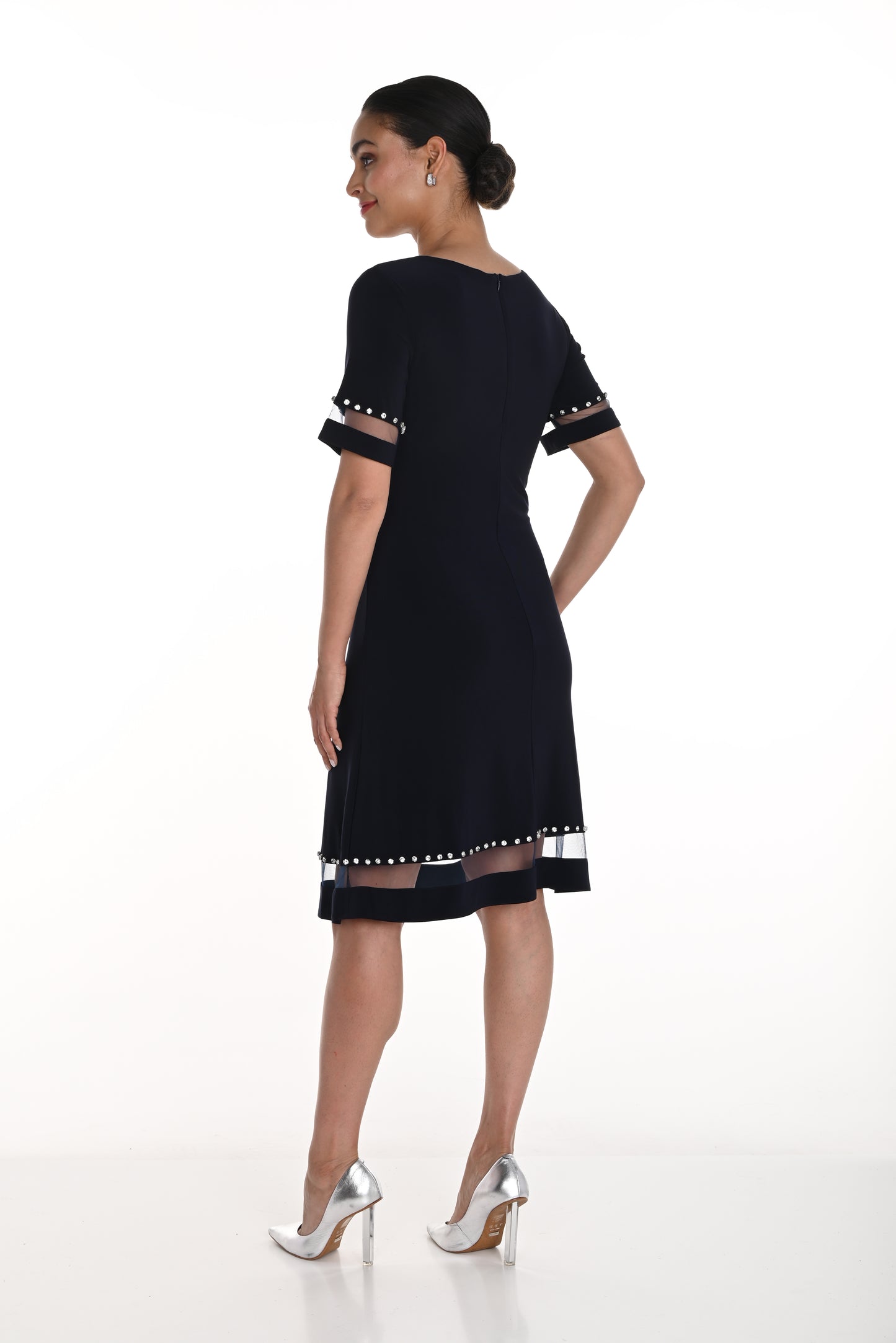 Mesh Trim Insert Fit & Flare Dress. Style FL258713