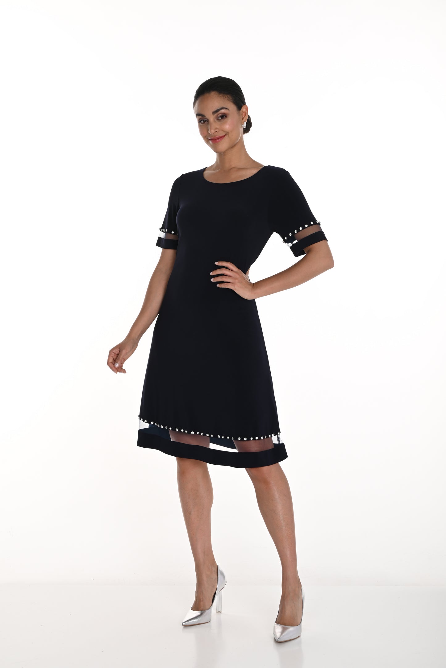 Mesh Trim Insert Fit & Flare Dress. Style FL258713