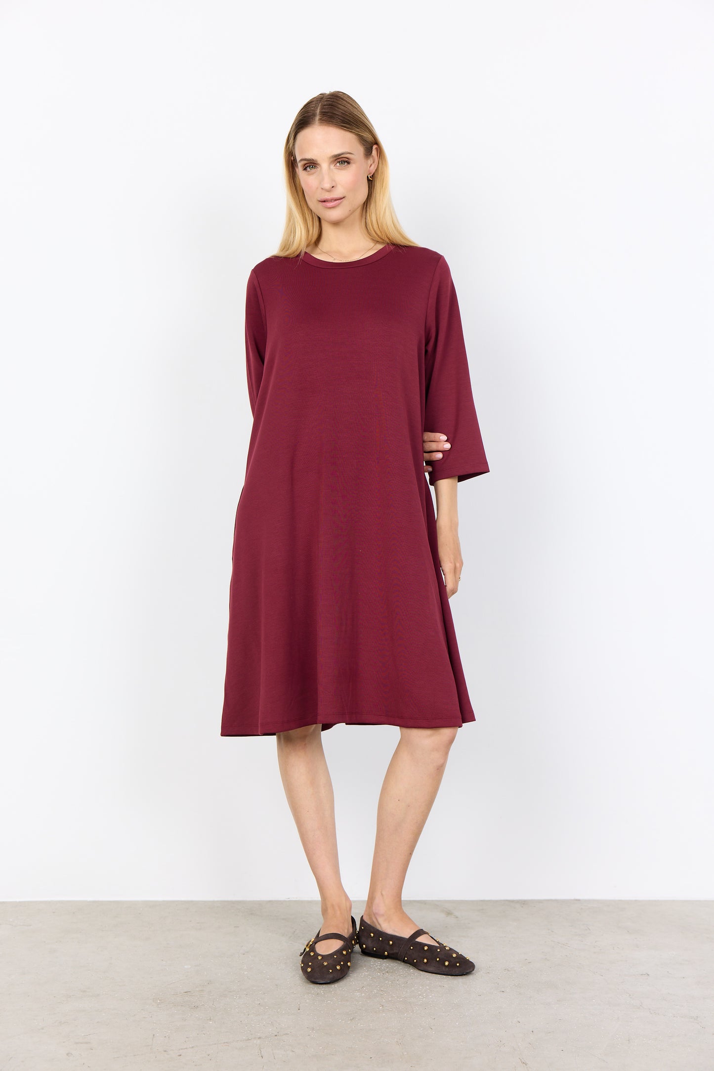 3/4 Sleeve Flared Skirt Midi Length Dress. Style SOYA4F26307