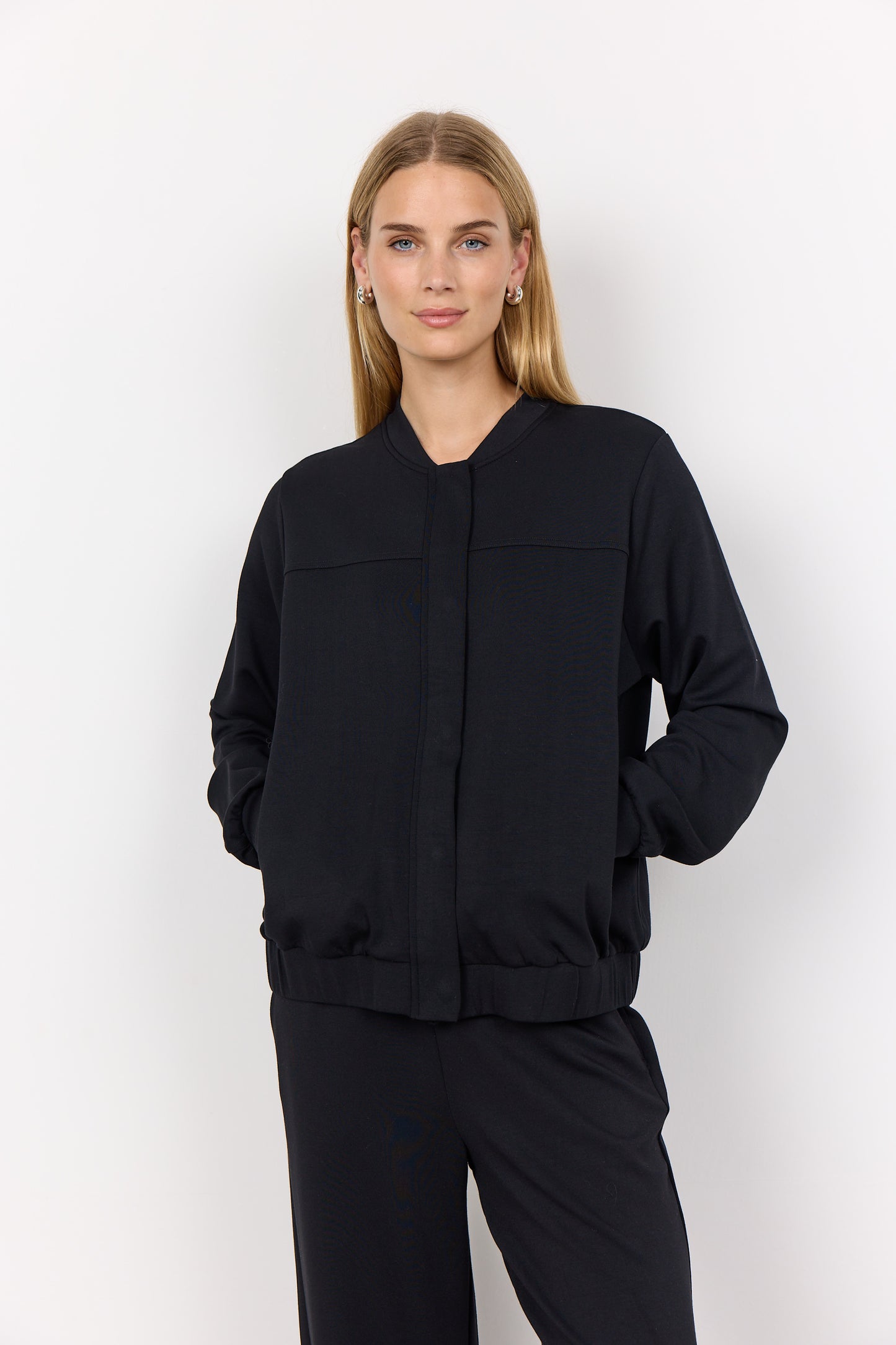 Black Button Front Bomber Jacket. Style SOYA4PF26942