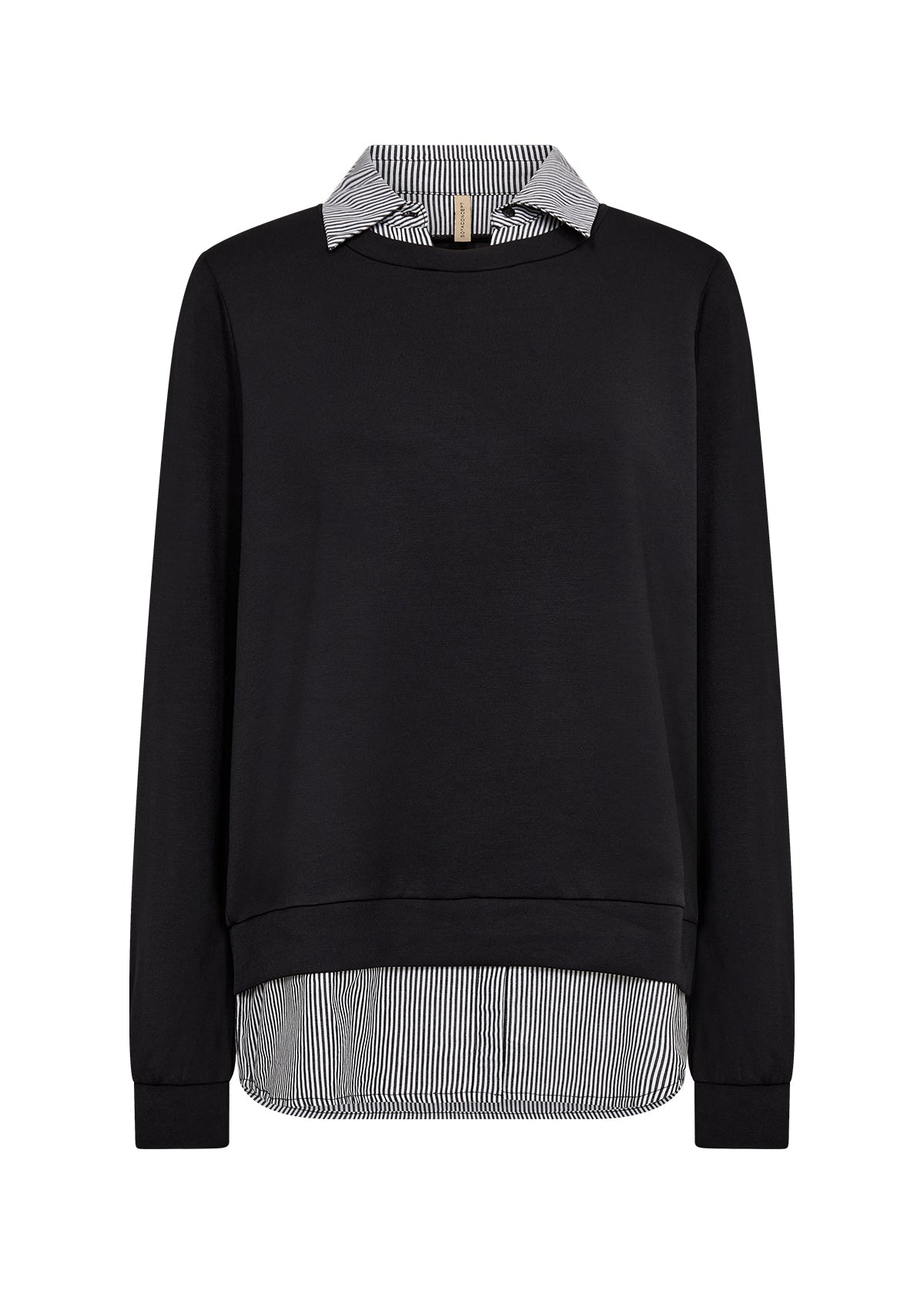Striped & Black Long Sleeve Collar Layered Top. Style SOYA4F27274