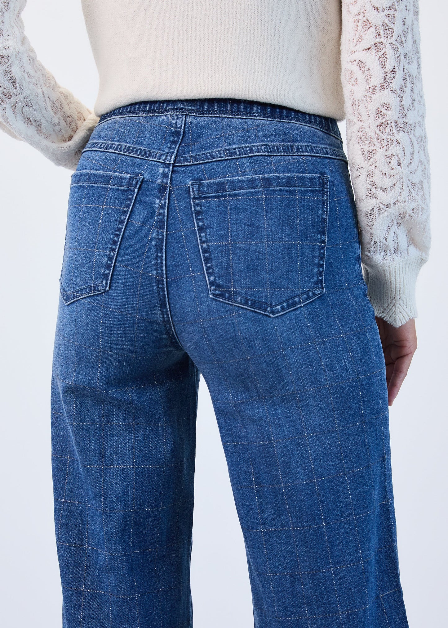 Pull-On Wide Leg Silver Checkered Jeans. Style FD2931669