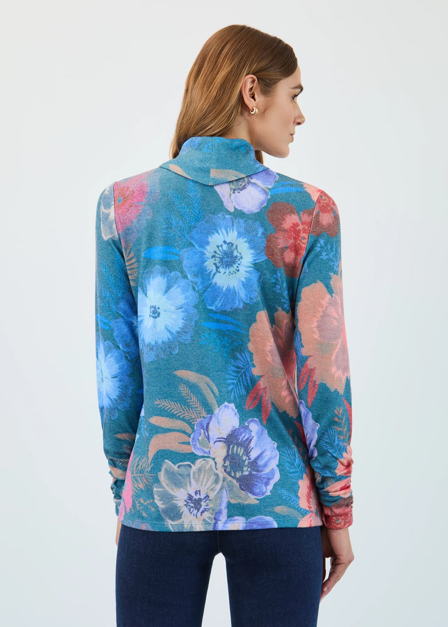 Long Sleeve Cowl Neck Floral Print Top. Style FD3866742