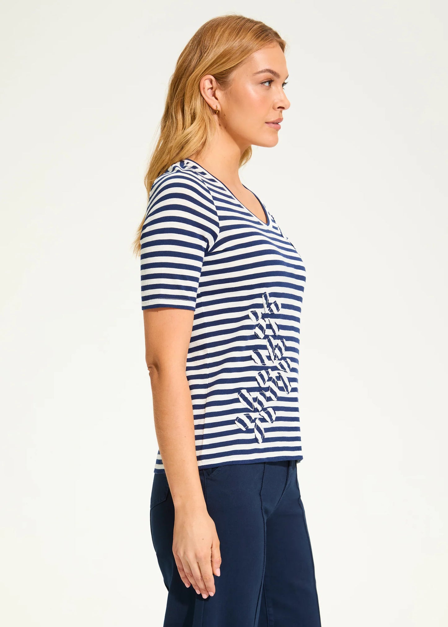 Navy & White Stripe Appliqué Top. Style FD3899476