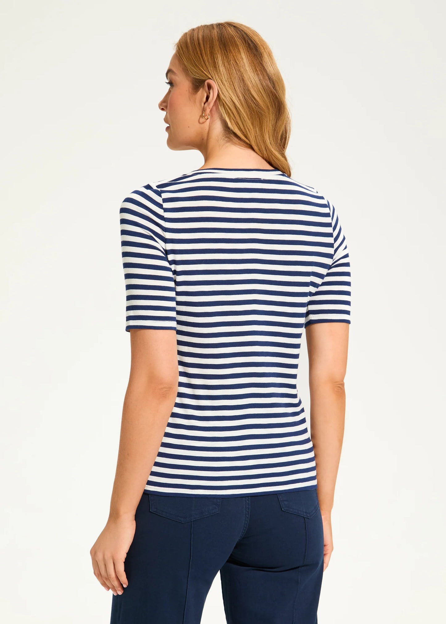 Navy & White Stripe Appliqué Top. Style FD3899476