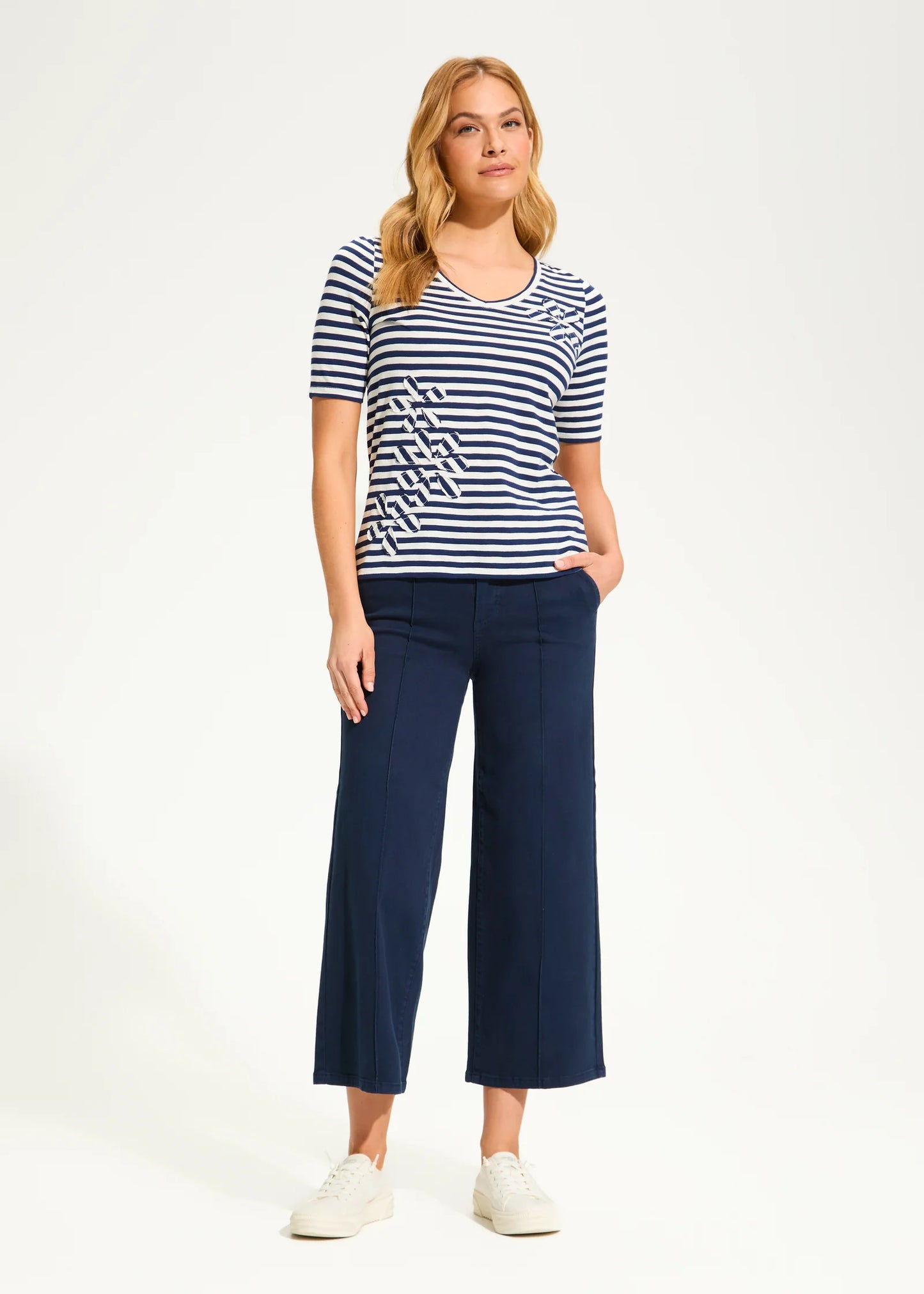 Navy & White Stripe Appliqué Top. Style FD3899476