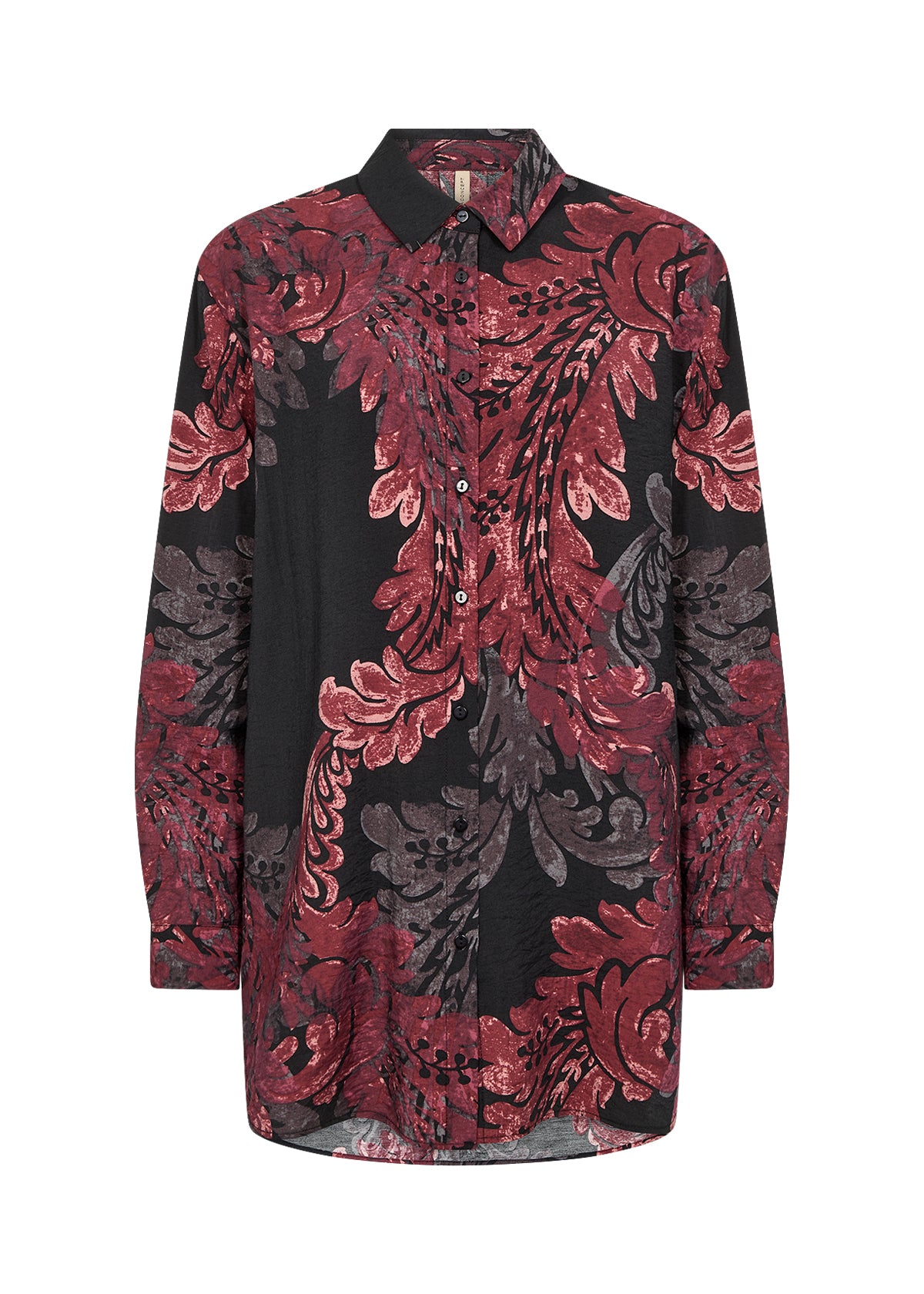 Button Front Red & Black Abstract Print Top. Style SOYA4F41395