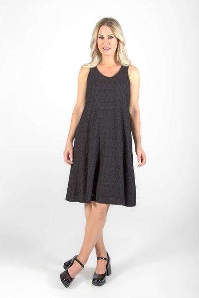 Eyelet Overlay Sleeveless Dress in Black or White. Style PE518-5003