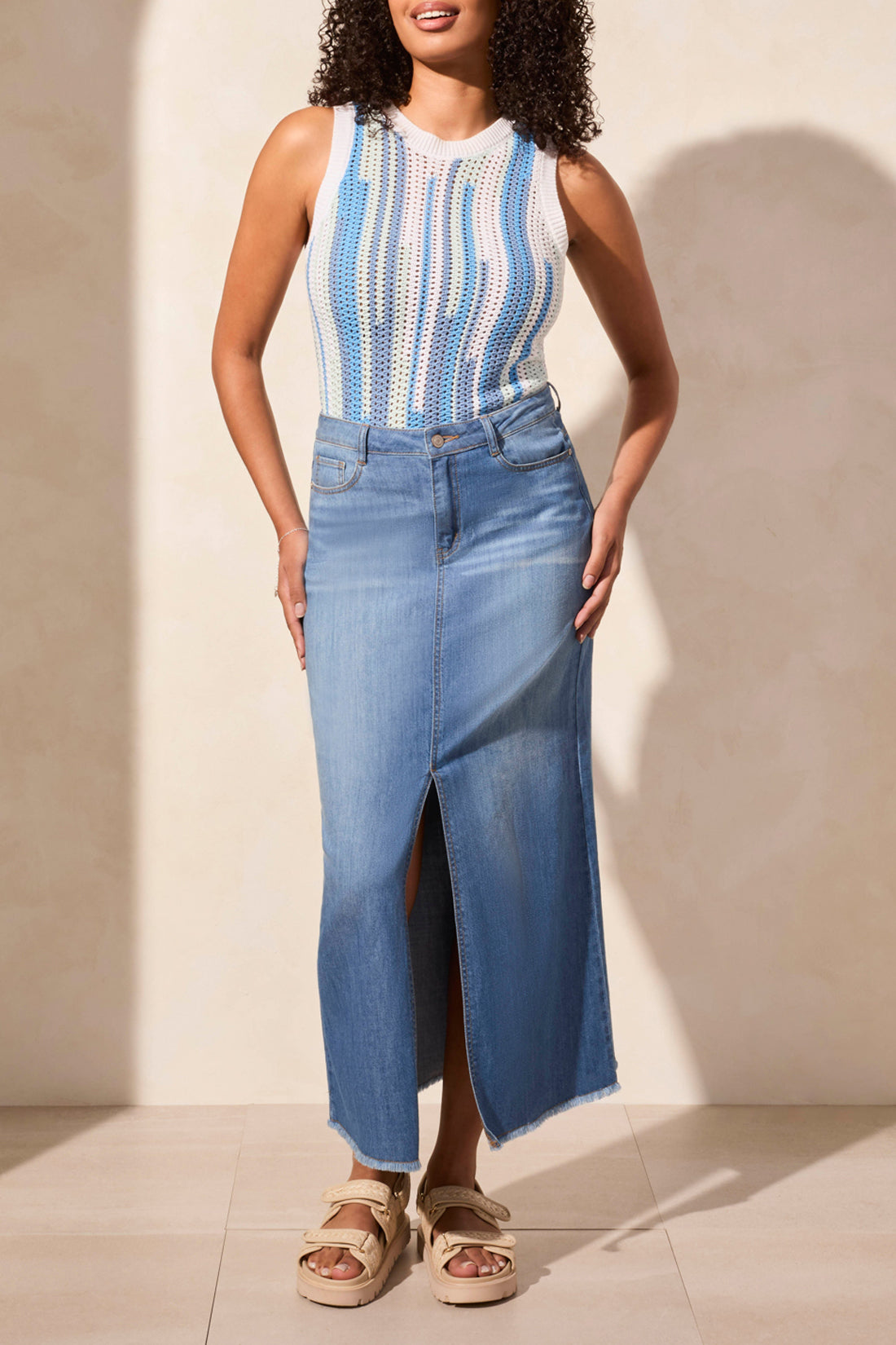 Full Length Soft Denim Skirt. Style TR5407O-4984