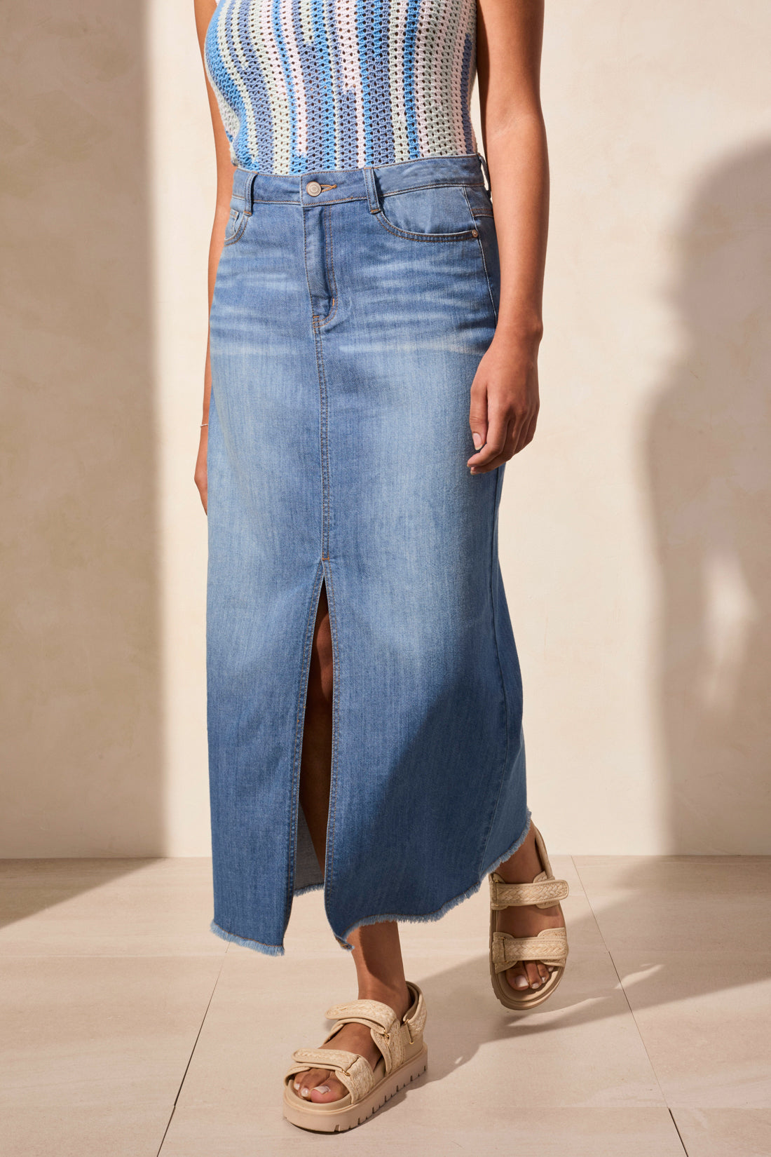 Full Length Soft Denim Skirt. Style TR5407O-4984