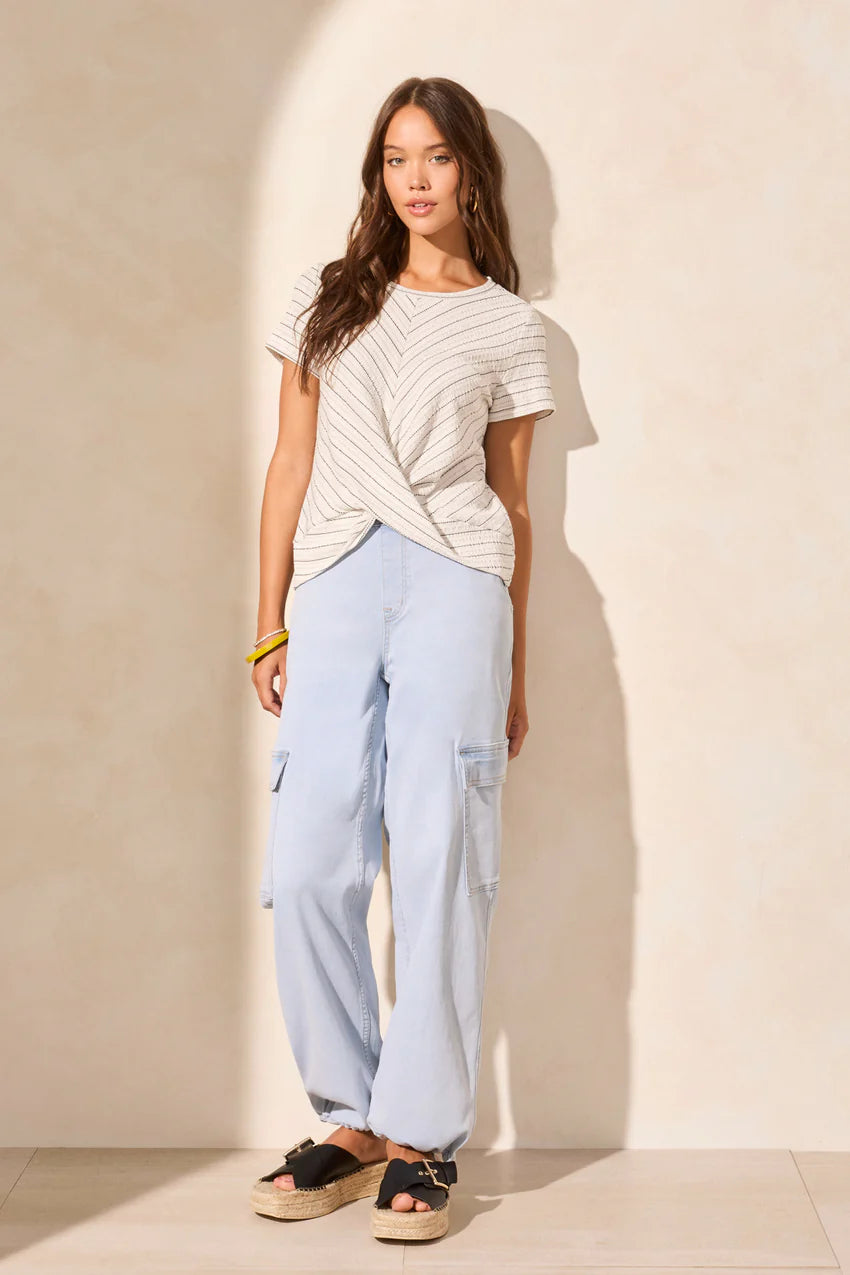 Textured Front Knot Crew Neck Top. Style TR5736O-5232