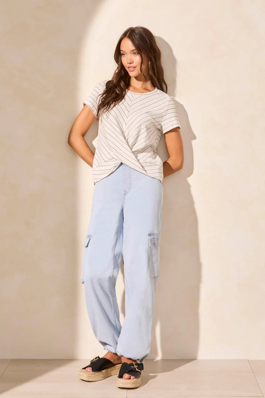 Textured Front Knot Crew Neck Top. Style TR5736O-5232