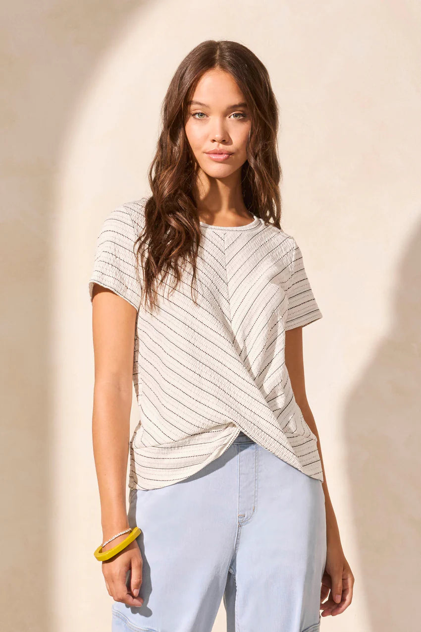 Textured Front Knot Crew Neck Top. Style TR5736O-5232
